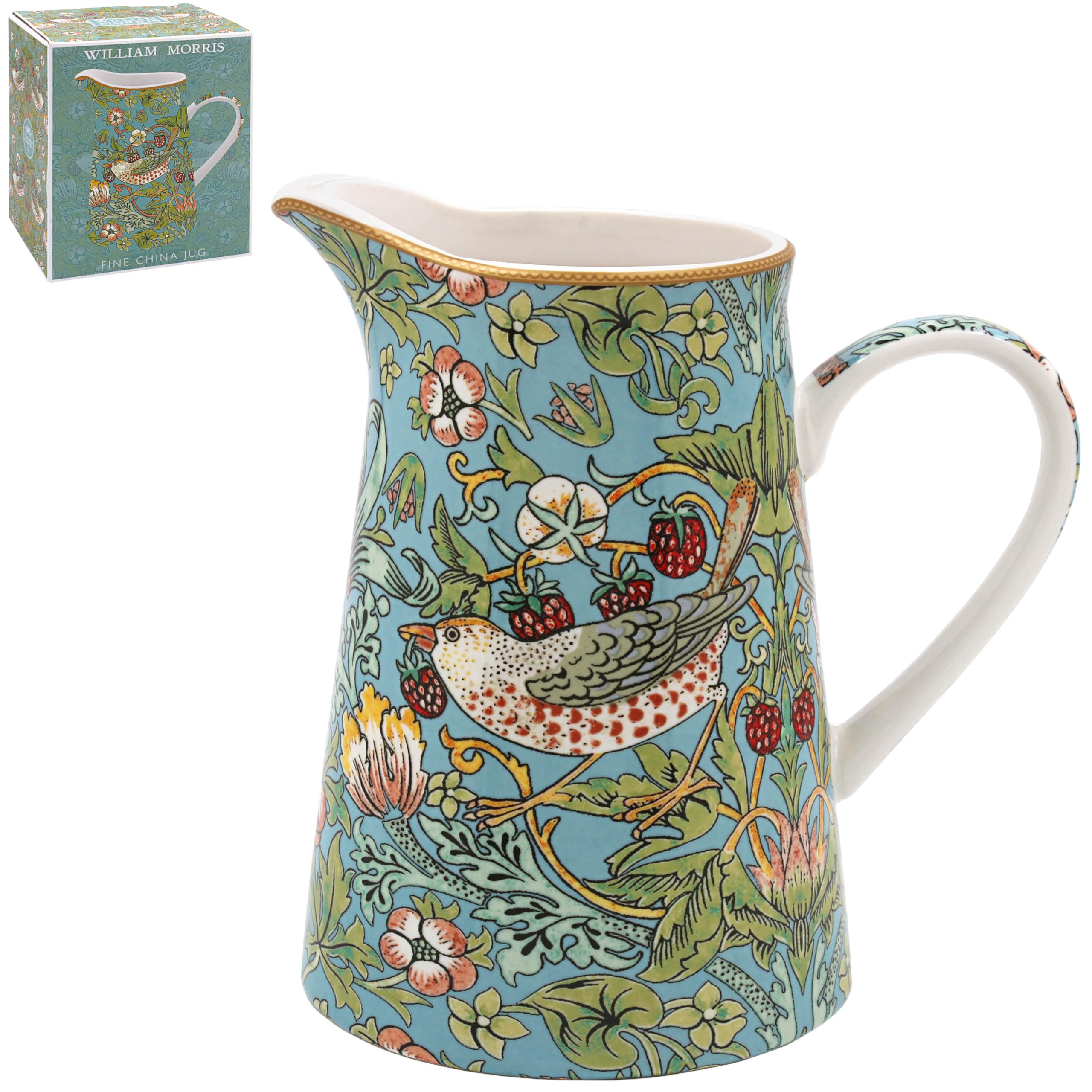The Leonardo Collection William Morris - Jarra de ladrón de fresas de 500 ml para cocina y hogar, hermosa vajilla de porcelana fina para decoración, duradera y práctica, jarra de crema, leche o agua