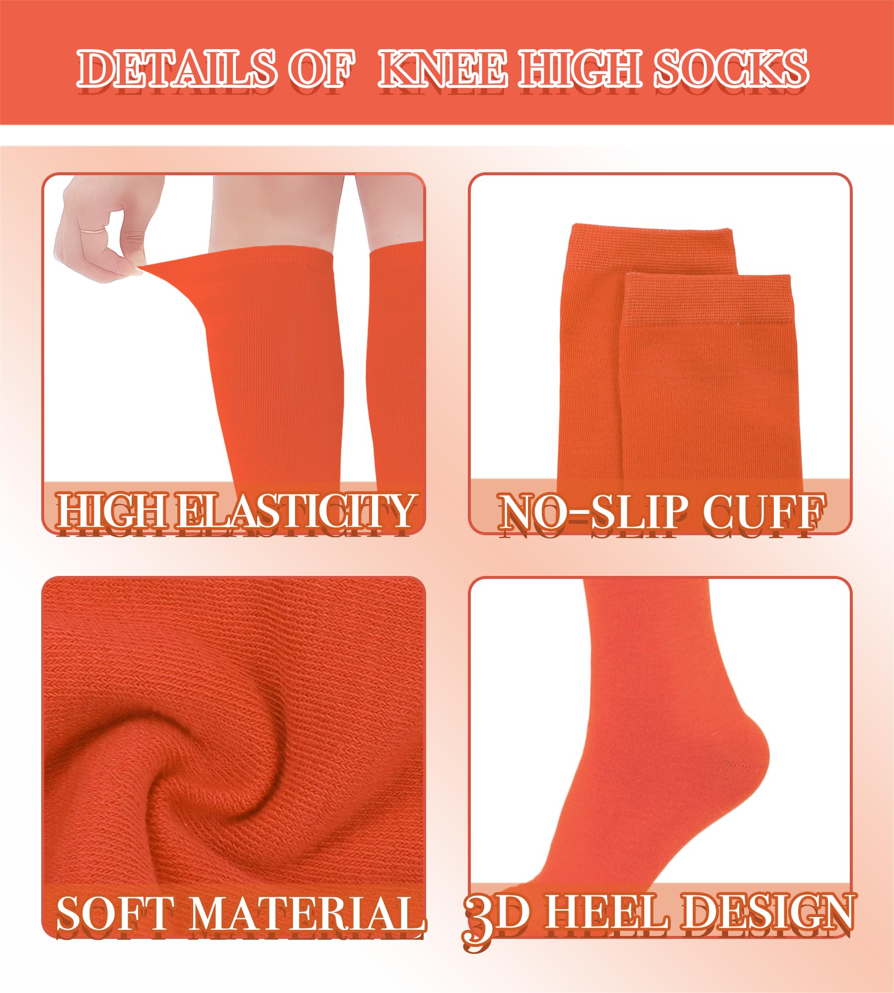 GUXIMIAR Knee High Athletic Socks for Women Cotton Tall Long Socks High Stockings Knee Sock Striped Tube Sock 1-2 Pairs: Orange