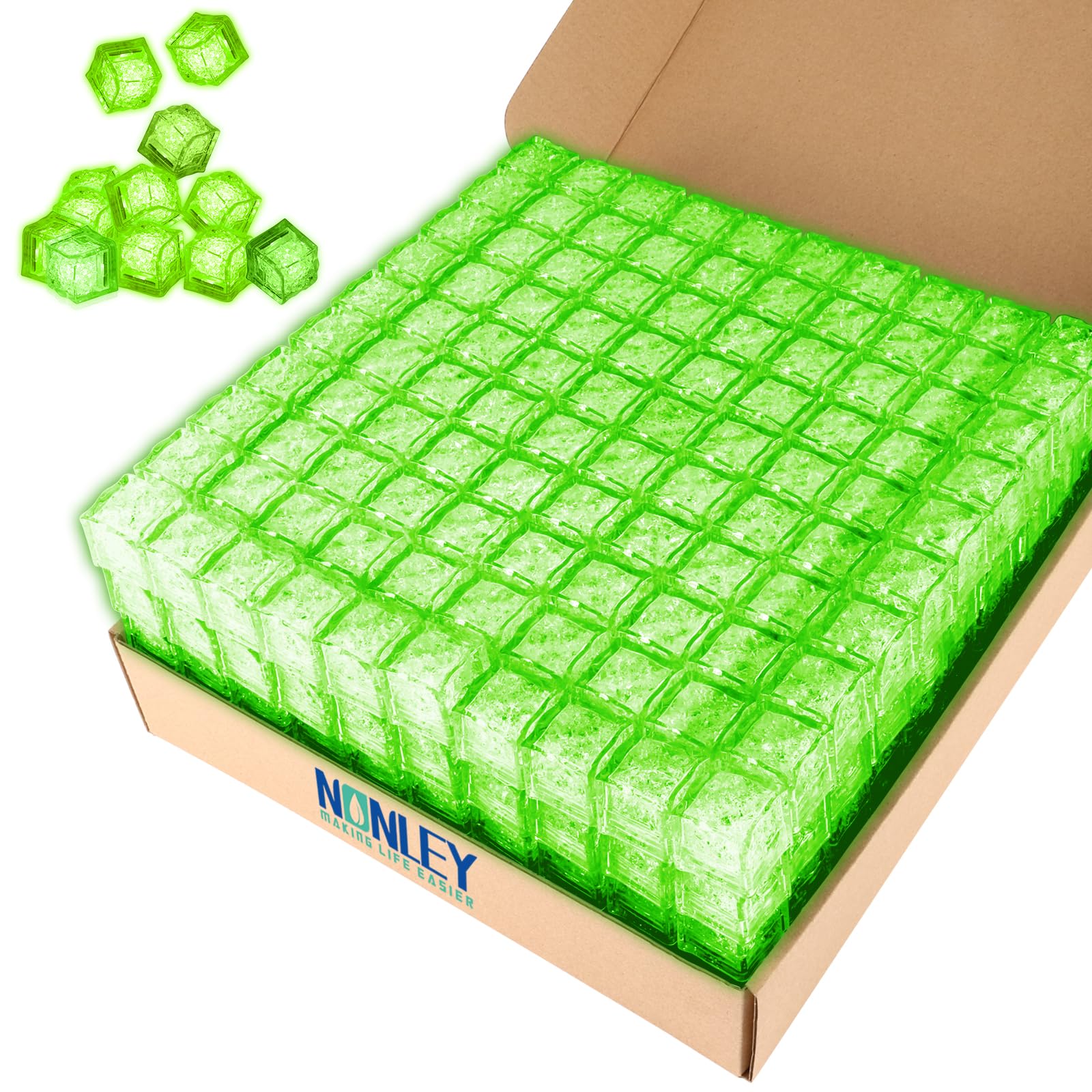 500 Pack Light Up Ice Cubes Bulk, Green LED Ice Cube for Drinks, Waterproof Flashing Glow in The Dark, LED Drink Lights for Bar Club Wine Wedding Party Decor