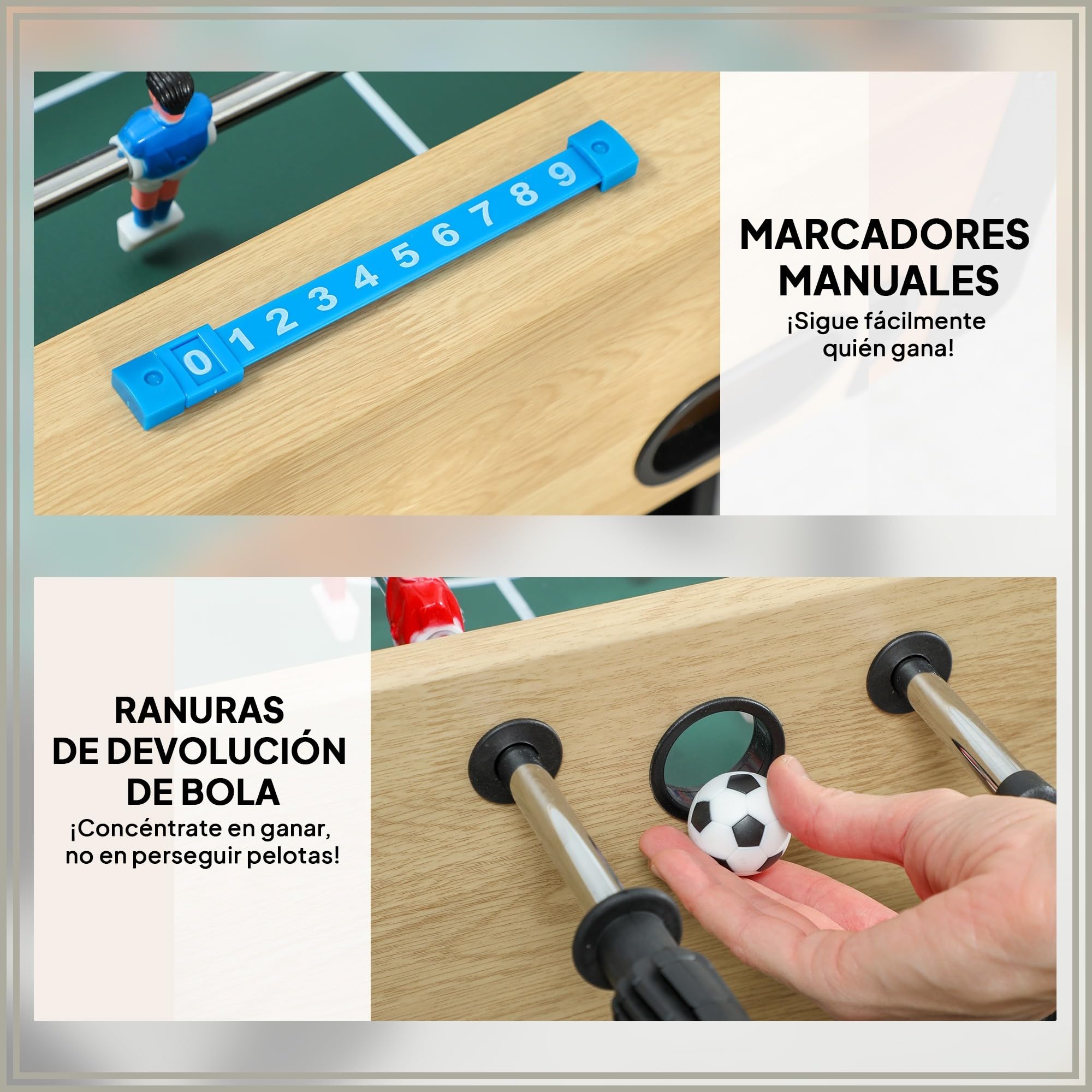 SPORTNOW Futbolín Plegable de Madera 118x107,5x78 cm Natural