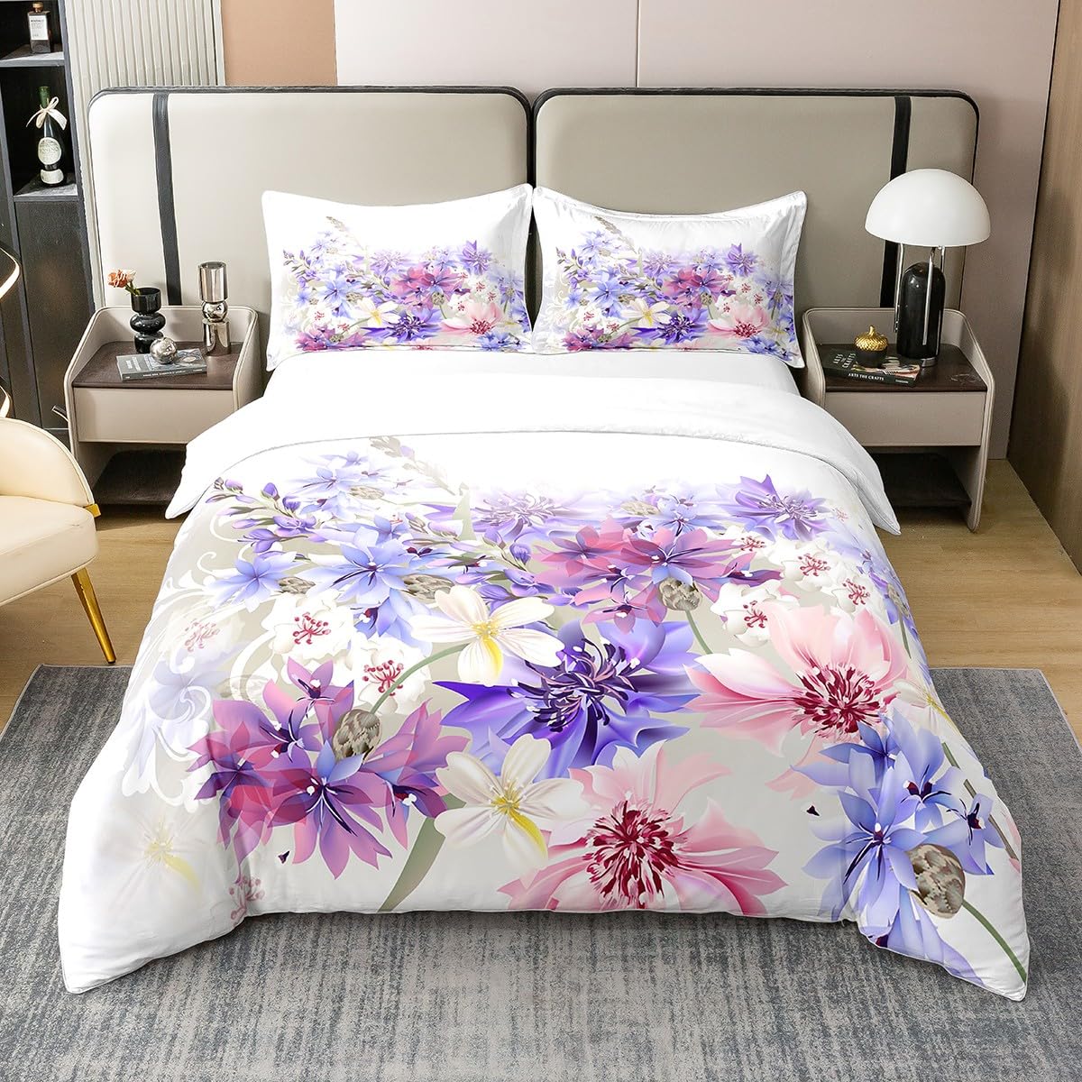 Parure de lit 230 x 220 cm en coton de qualité supérieure au design floral pastel