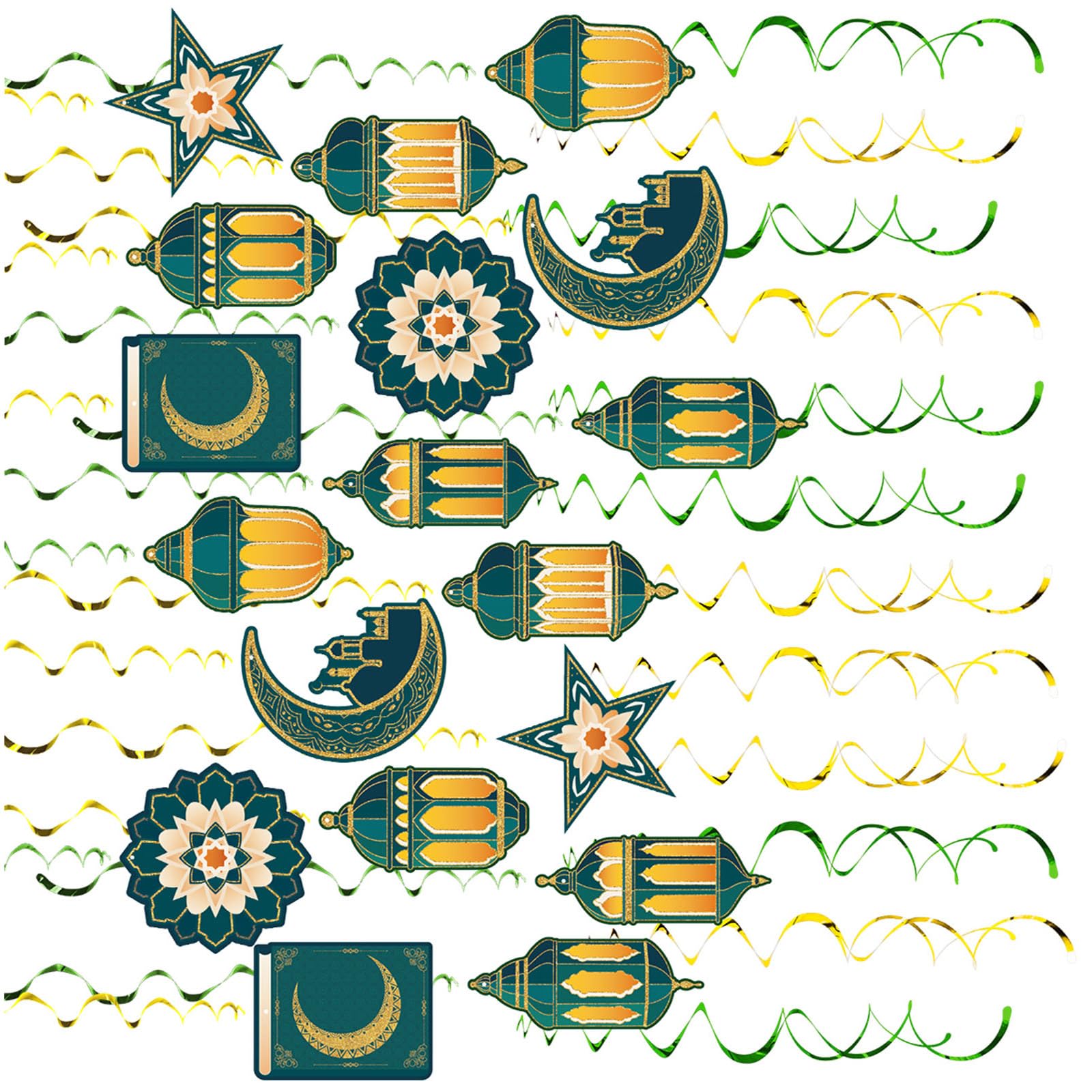 WLNEXT 48pcs Middle Eastern Cultural Symbol Spirals Decoration Ramadans Accessories Decorative Spirals Hangers Ornament Moons Star Decoration