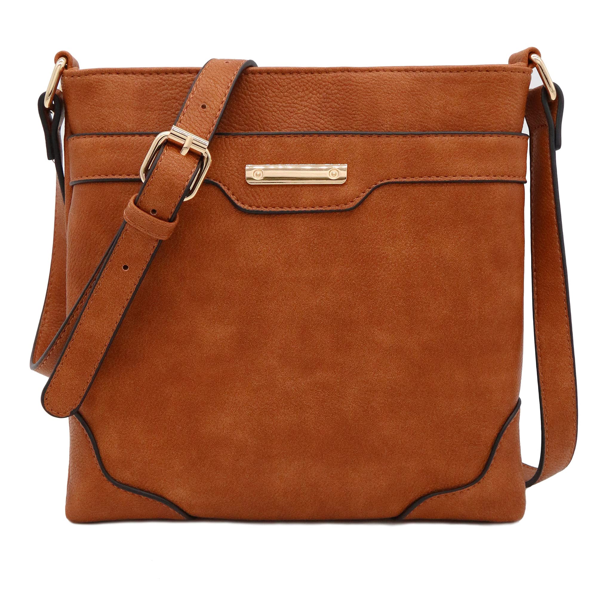 Medium Size Solid Modern Classic Crossbody Bag with Gold Plate