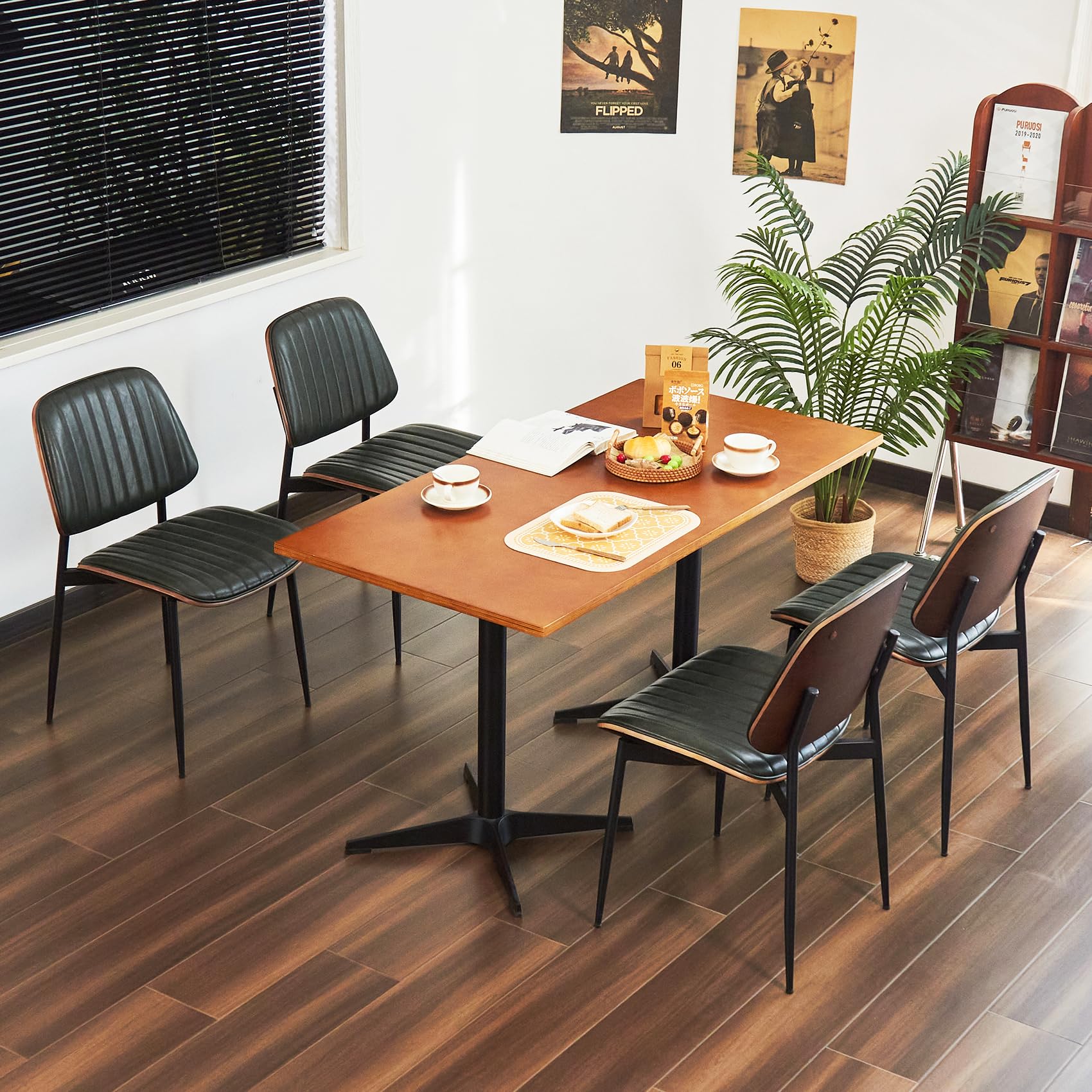 Hansweld Mid Century Modern Dining Chairs Set of 4, Retro Chair with Faux Leather Upholstered Seat/Back & Metal Legs & Leg Protectors for Kitchen (