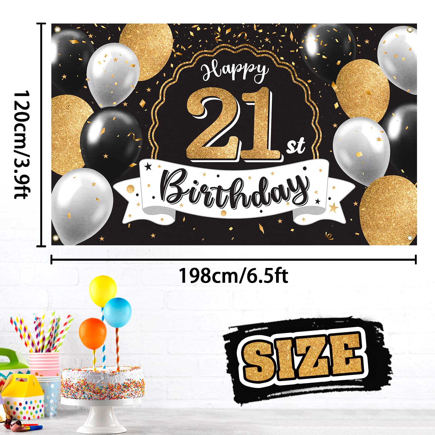 LINGTEER Happy 21st Birthday Acrylic Table Posters - 2 Pack Black & Gold Balloon Centerpieces For 21st Bday Party Decor