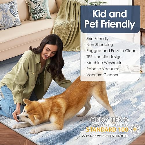 Miniatura 4 de Alfombra lavable a máquina, antideslizante, con base abstracta, de 5 x 7 pulgadas, lavable para salas de estar, dormitorios y comedores, fácil de