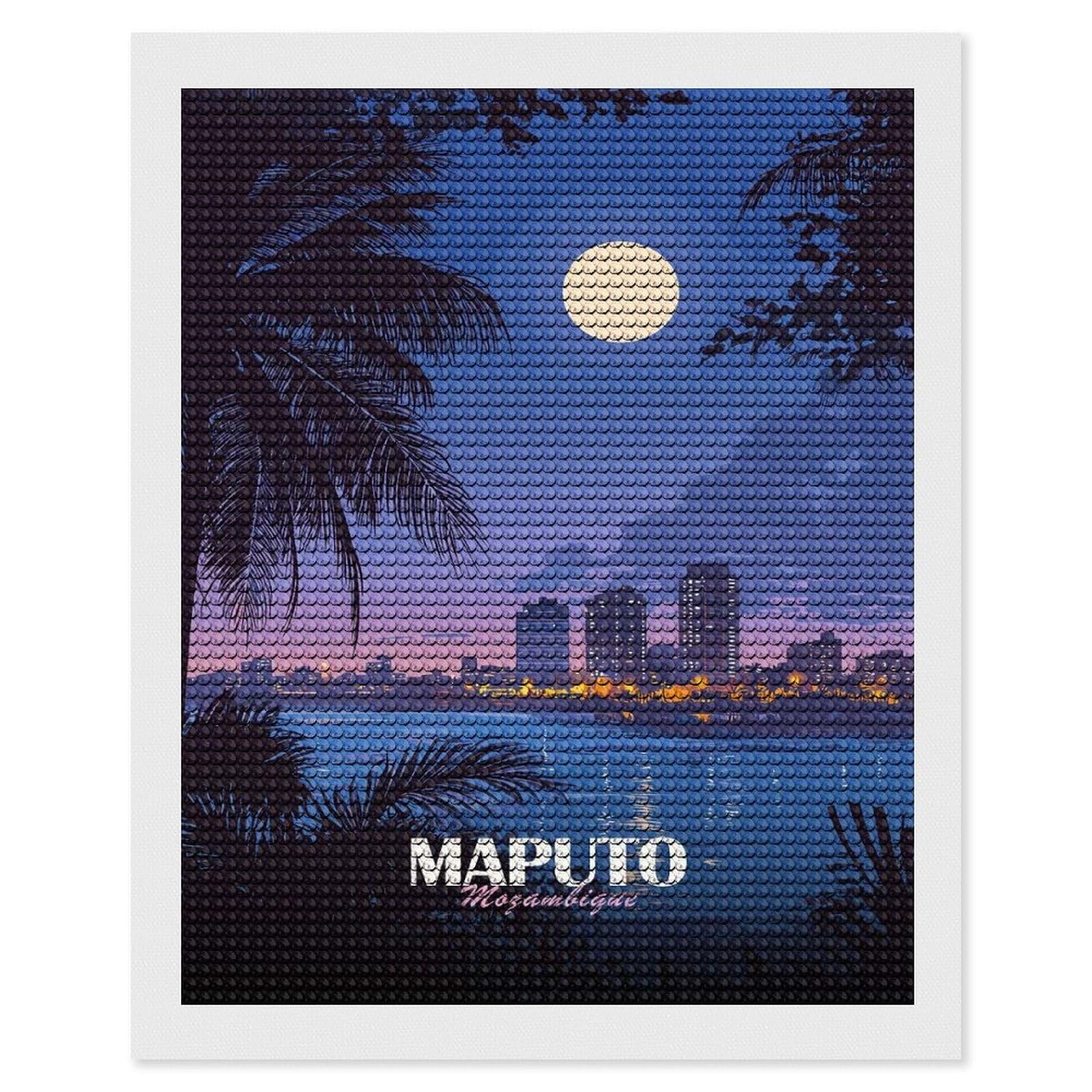 Junmoney Maputo Mozambique Cityscape at Night Diamond Art Canvas 16"x20", for Teens, Nice Detail and Sparkle, Farmhouse Decor, Festive Craft Gift, Easy to Enjoy