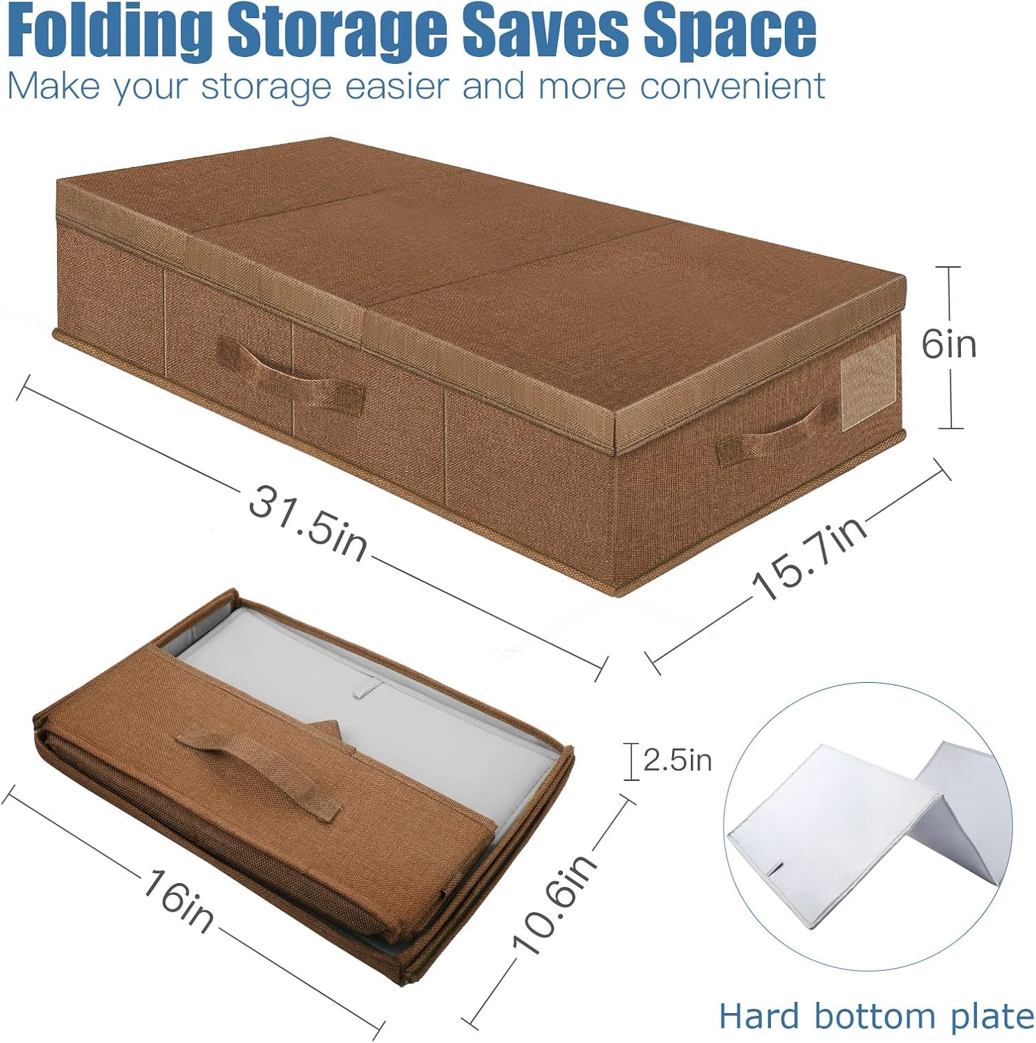 supowin underbed storage containers bin with lids (2pcs) large under bed storage organizer box with handle, foldable under the storage bags for organizing clothes, shoes, blankets, pillows-dark brown j-dark brown