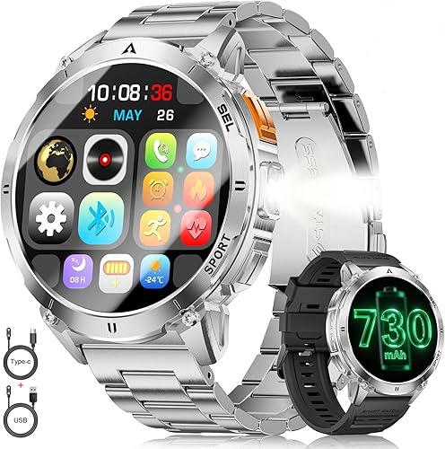 Miniatura 10 de Relojes inteligentes para hombre, responder/hacer llamadas, 1.62 pulgadas AMOLED/730mAh batería/linterna LED reloj inteligente militar, más de 110
