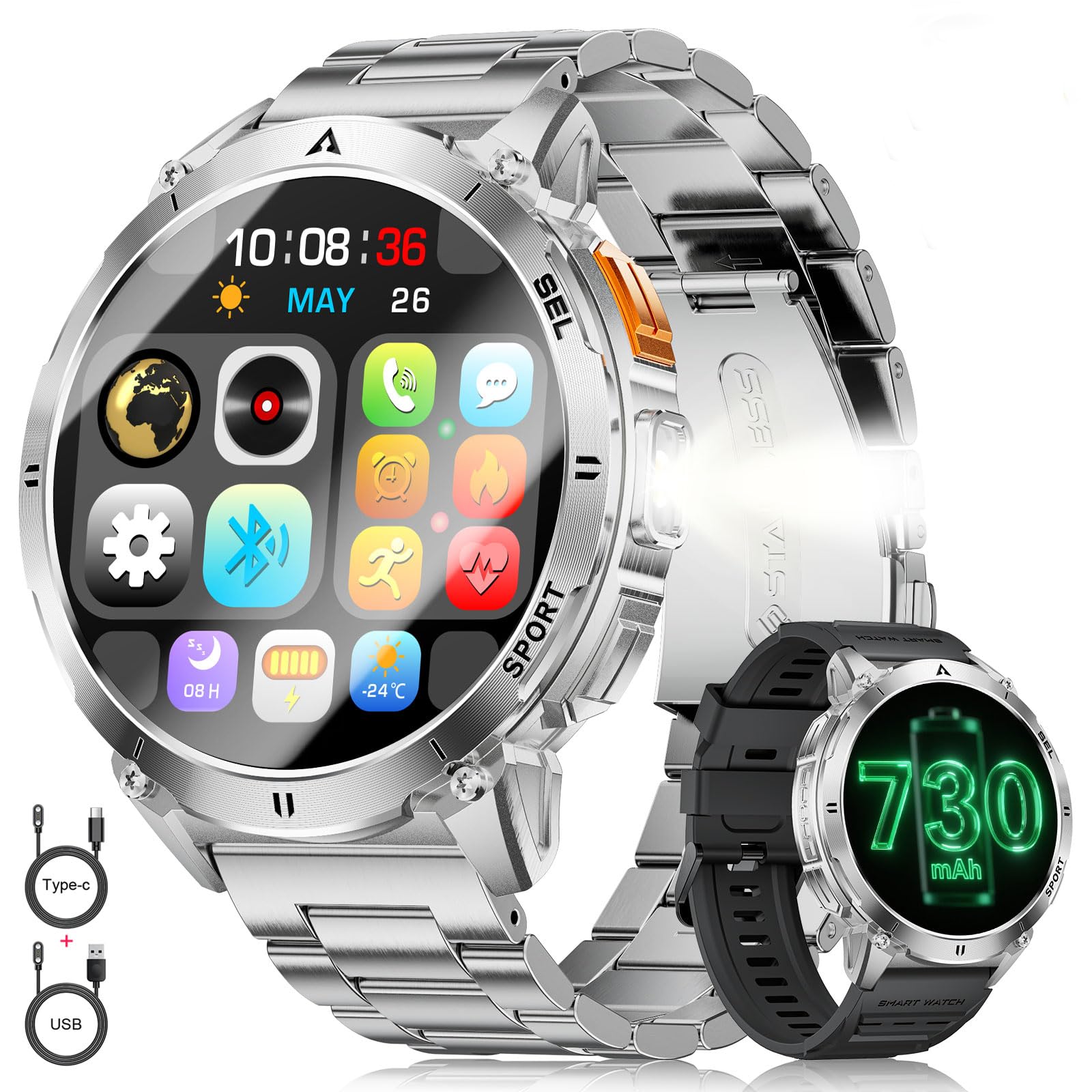 Smart Watch for Men 730mAh with Bluetooth Call, 1.62