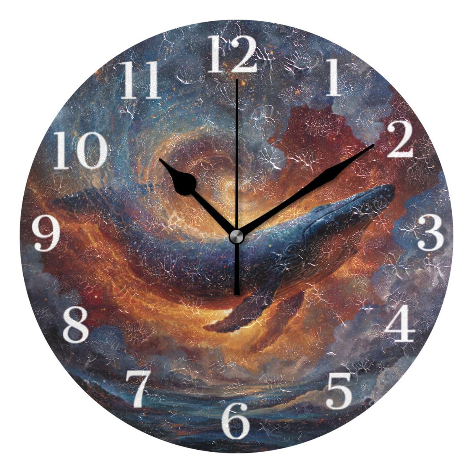 Ensound Blue Whale with Swirl Wall Clock Silent Non-Ticking Battery Operated Clocks 12 Inch for Kitchen Home Living Room