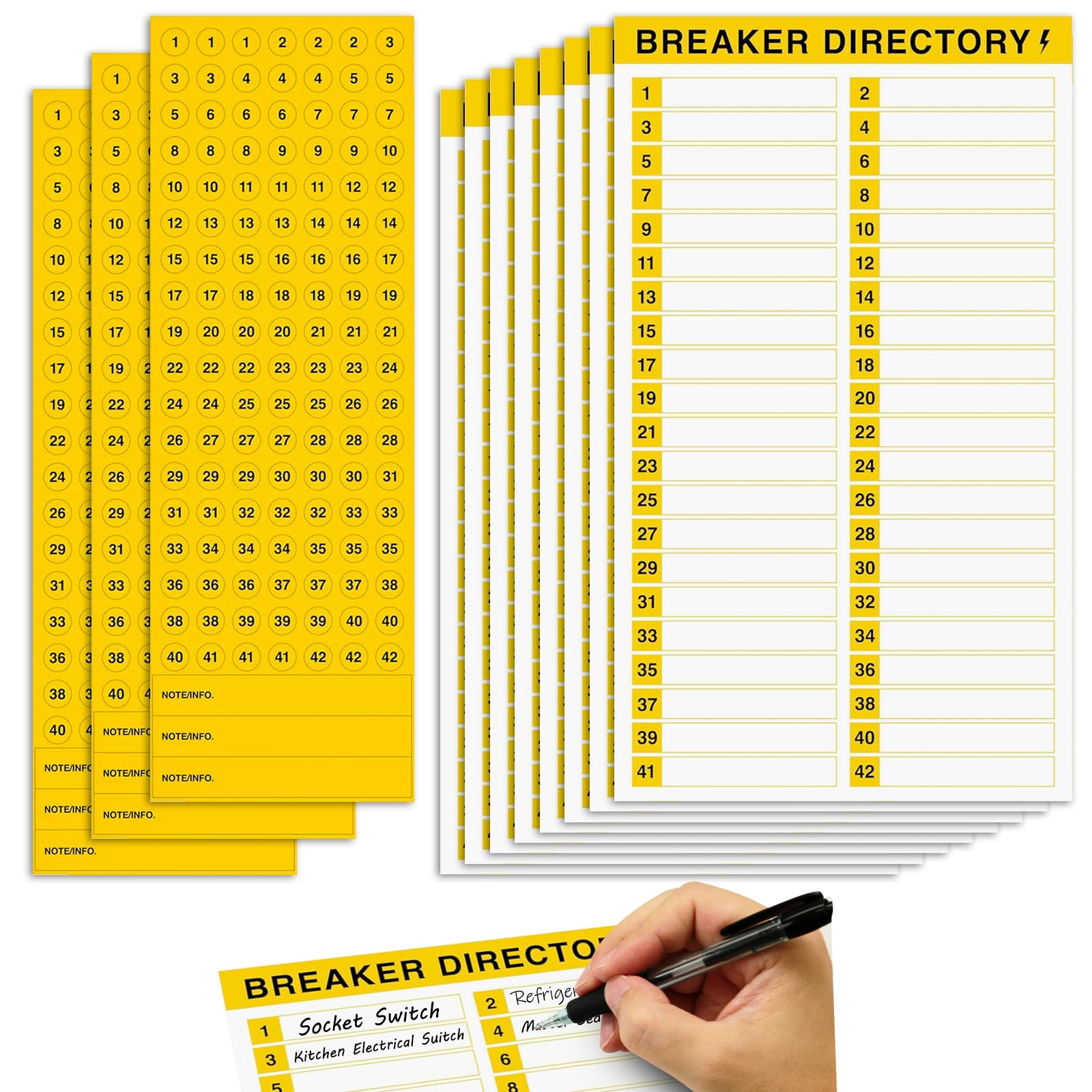 7szt. naklejek katalogowych, 3szt. naklejek numerowych na wyłączniki, naklejki do etykiet rozdzielczych, naklejki do skrzynki elektrycznej, wodoodporne, wielokrotnego użytku, samoprzylepne