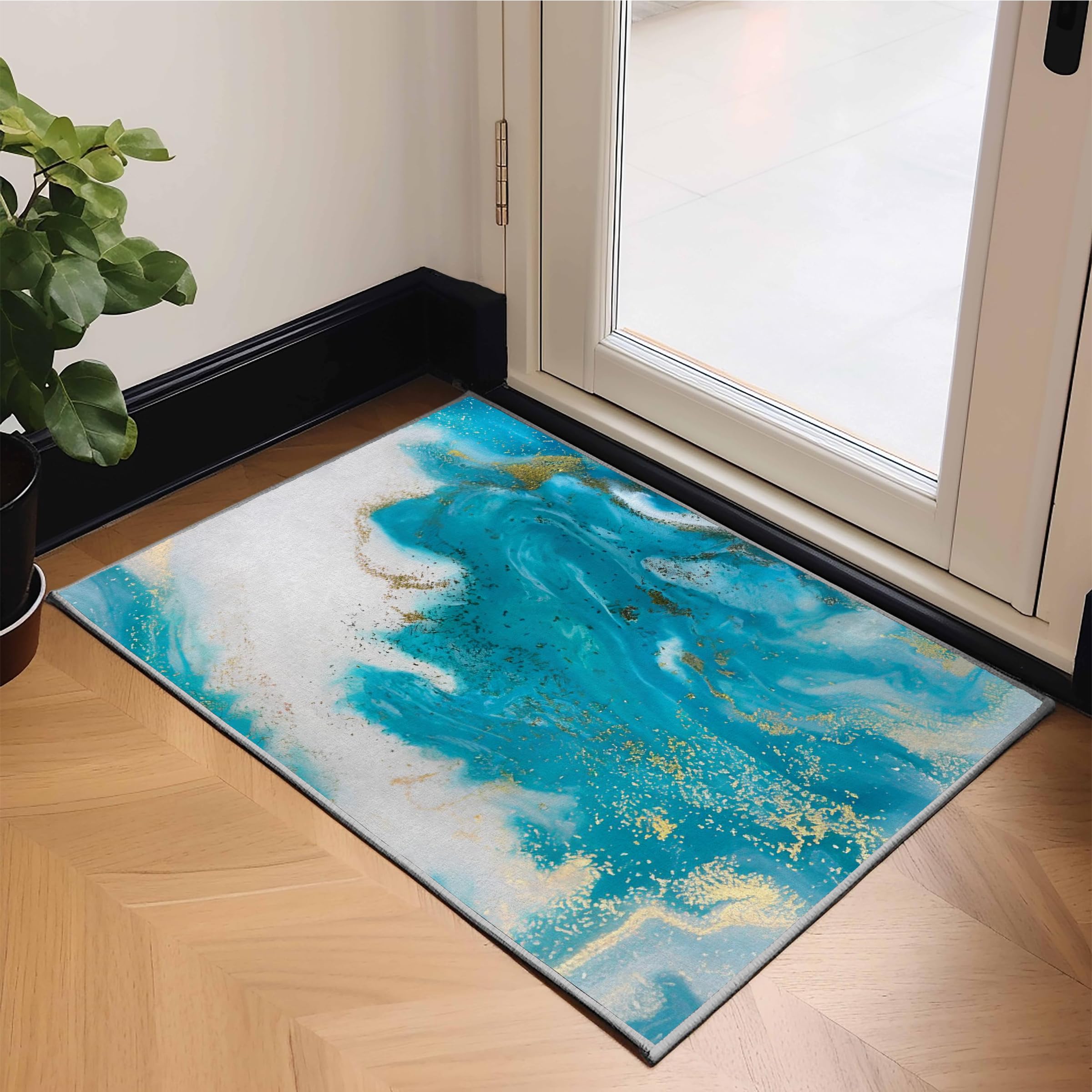 Tapis Marbre Turquoise Lavable en Machine Tapis Salon 140x140 Poil Court, Bleu Canard Tapis Descente de Lit Chambre Doux Tapis Sol Absorbant, Moquette Decoration Chambre Ado Adulte