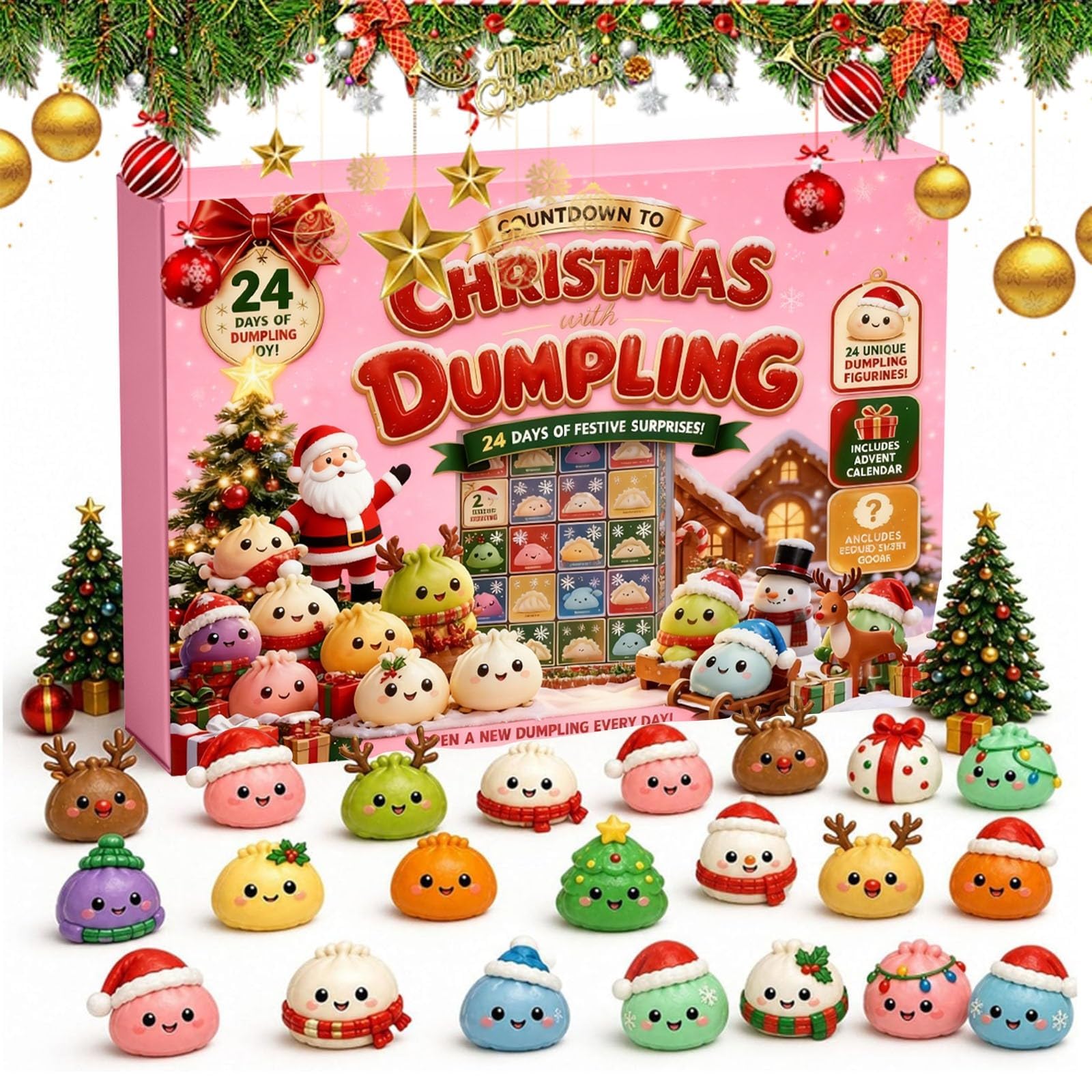 Christmas Dumpling Squishy Advent Calendar 2026, 24 Days Countdown Toy (#B)