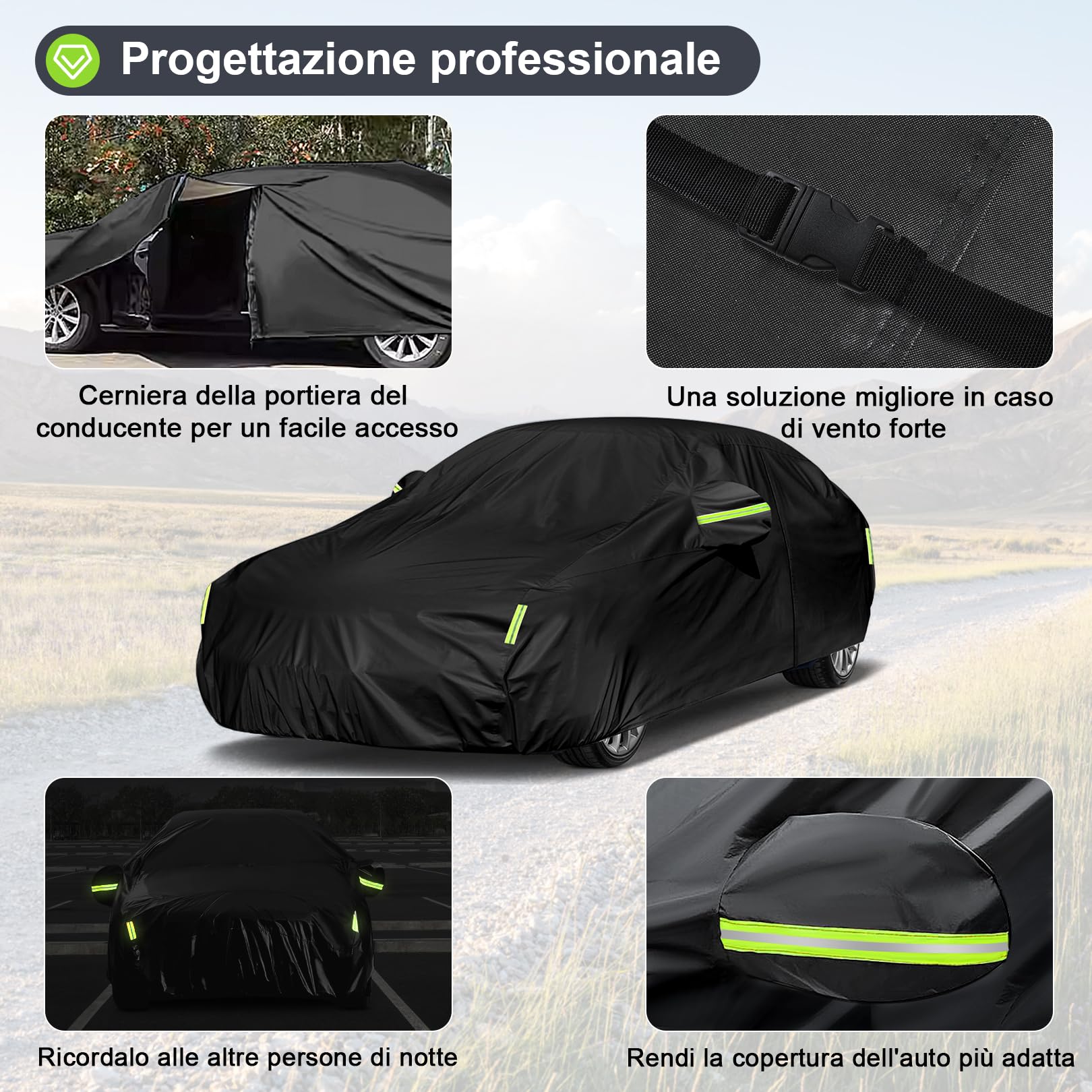 Sailnovo Telo Copriauto per Auto Impermeabile Tutte Atmosferiche,7 Strati, Resistente,Telo Copriauto da Esterno Completa per Auto,Protezione da Neve,Sole,Raggi UV,con Cerniera per (490 à 530 cm)