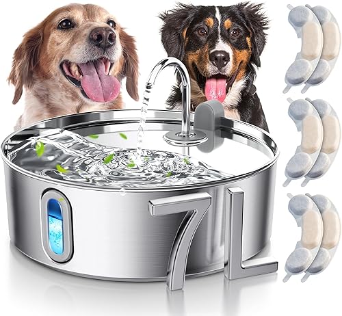 Fuente de agua para perros grandes de 7 L236 onzas, dispensador automático de agua para perros de acero inoxidable, fuente de agua automática para