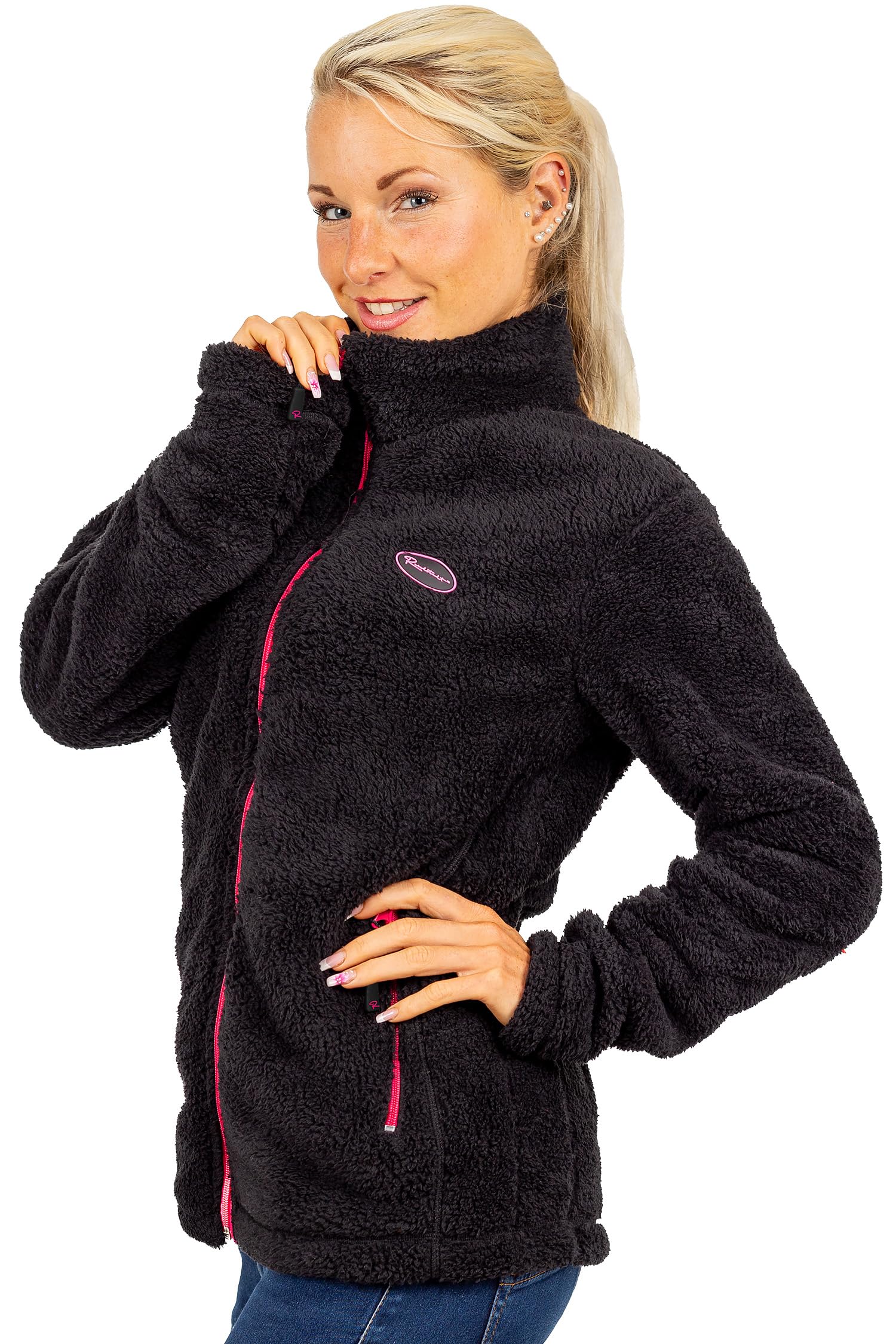 Reichstadt Veste polaire femme en teddy doux avec col montant | Zwei Seitentaschen mit Reißverschluss, Regular Fit, langarm, warm und bequem für Alltag, Freizeit und Übergangszeit