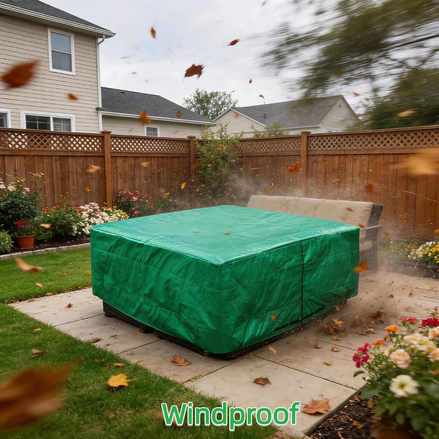 Hot Tub Cover, Hot Tub Cover Protector with Windproof Straps, 170G Polyethylene Waterproof & Sun Protection Square Outdoor Spa Cover Cap (Green, 91"x91"x35")