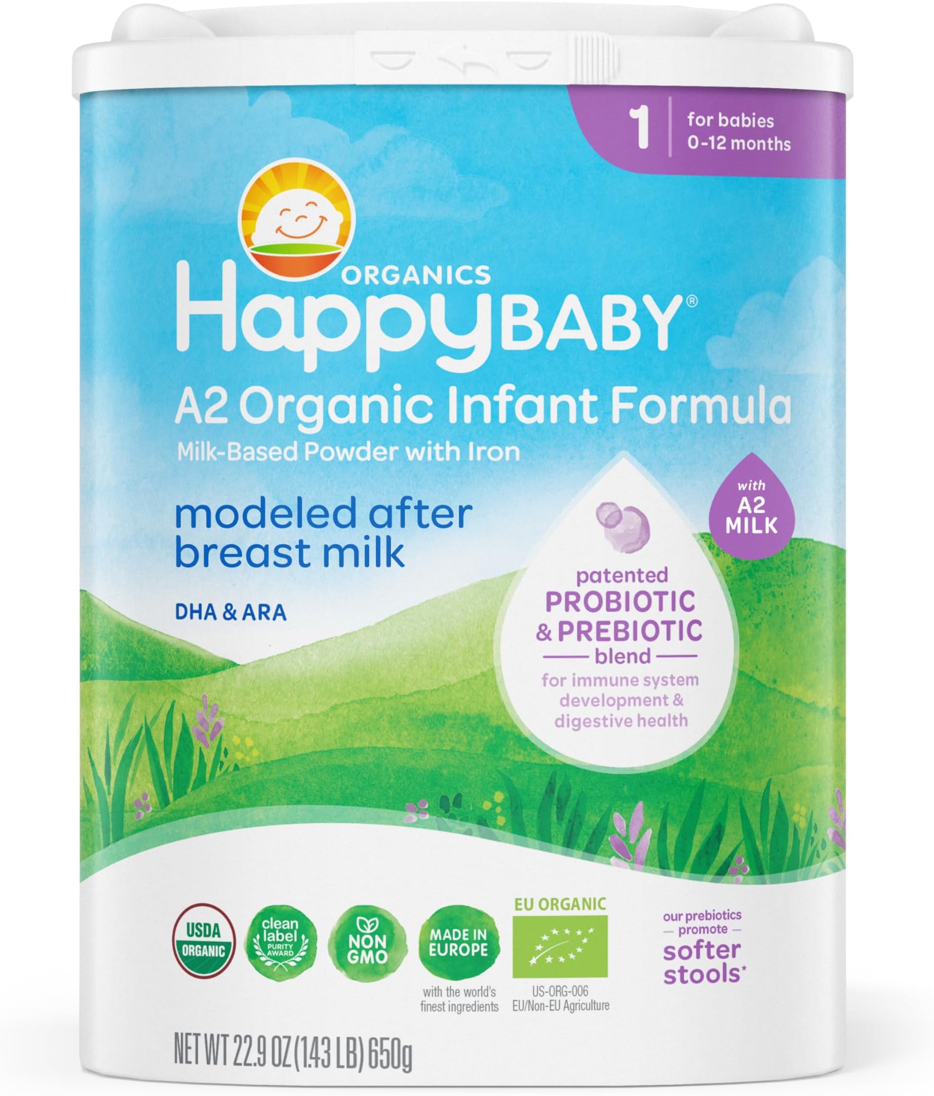 Organics Stage 1 A2 Infant Formula, 0 12 Months, Milk Based Organic Baby Formula Powder with A2 Milk, Probiotics & Prebiotics for Immune & Digestive Support, 22.9 Ounce (Pack of 1)