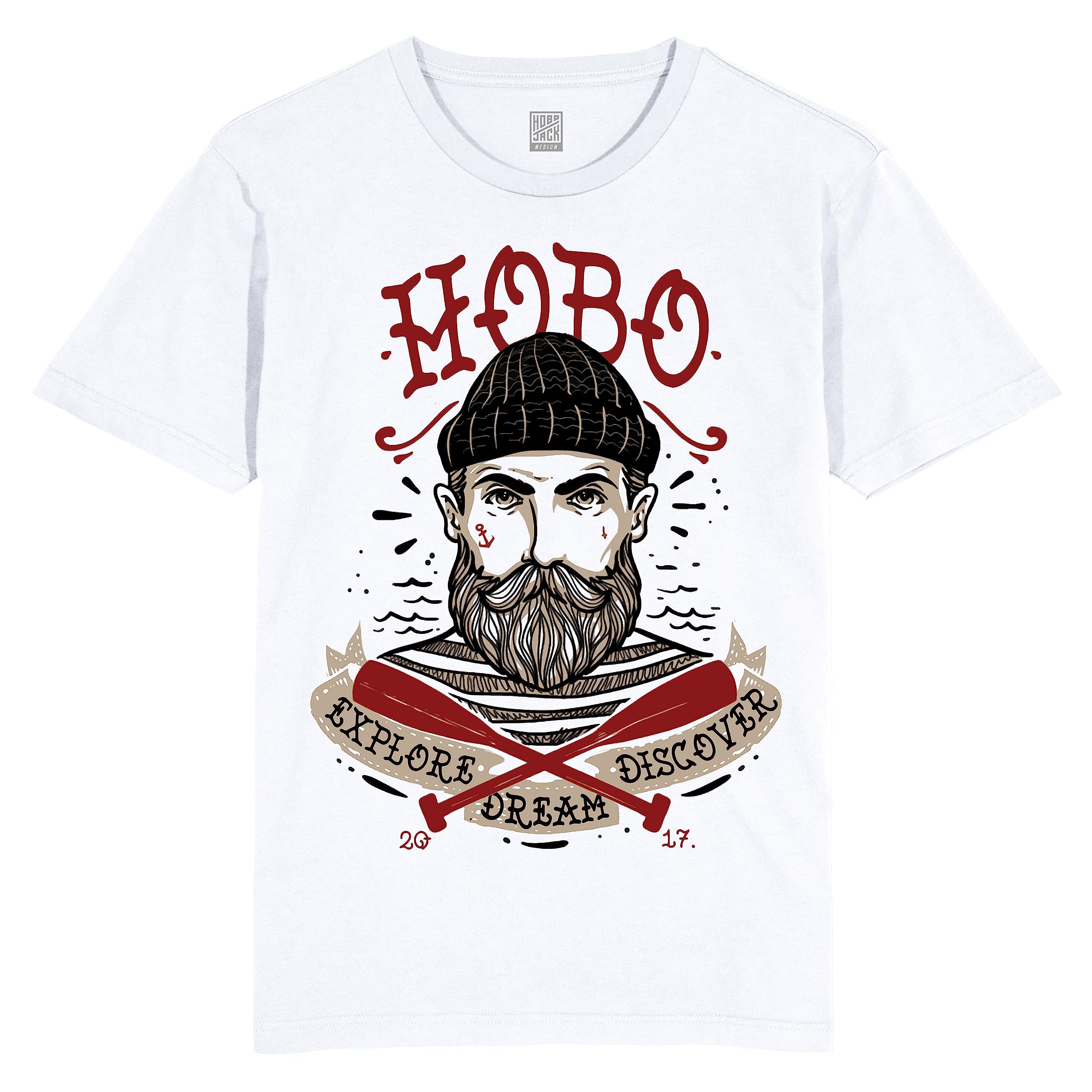 Hobo Jack Men's White - Hobo 17 - Classics 17 - Tee T-Shirt (Medium)
