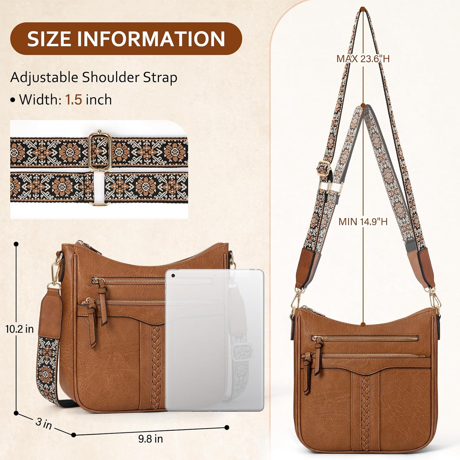 RAINSMORE Crossbody Bags for Women, 7 Pockets Crossbody Purses Lightweight Leather Shoulder Handbags for Travel - Image 4