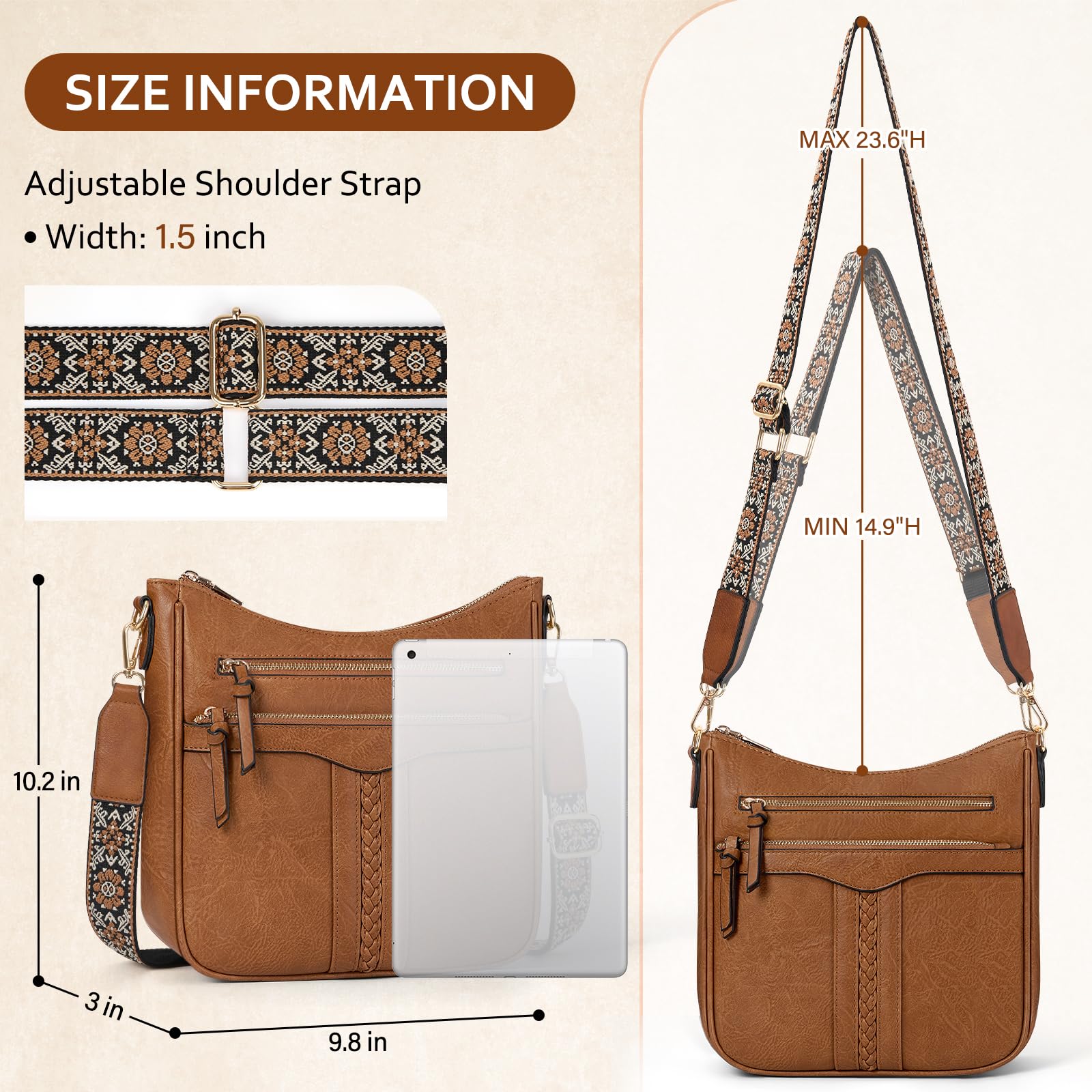 RAINSMORE Sac Bandoulière Femme Cuir PU Sacs Bandoulière avec Bretelle Amovible et Réglable Sacoche Femme Bandoulière avec Multi-poches
