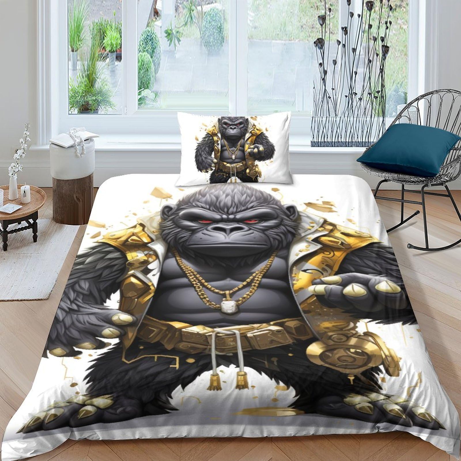 Housse de couette 135x200 zippée parure de lit anti-glisse Gorilla