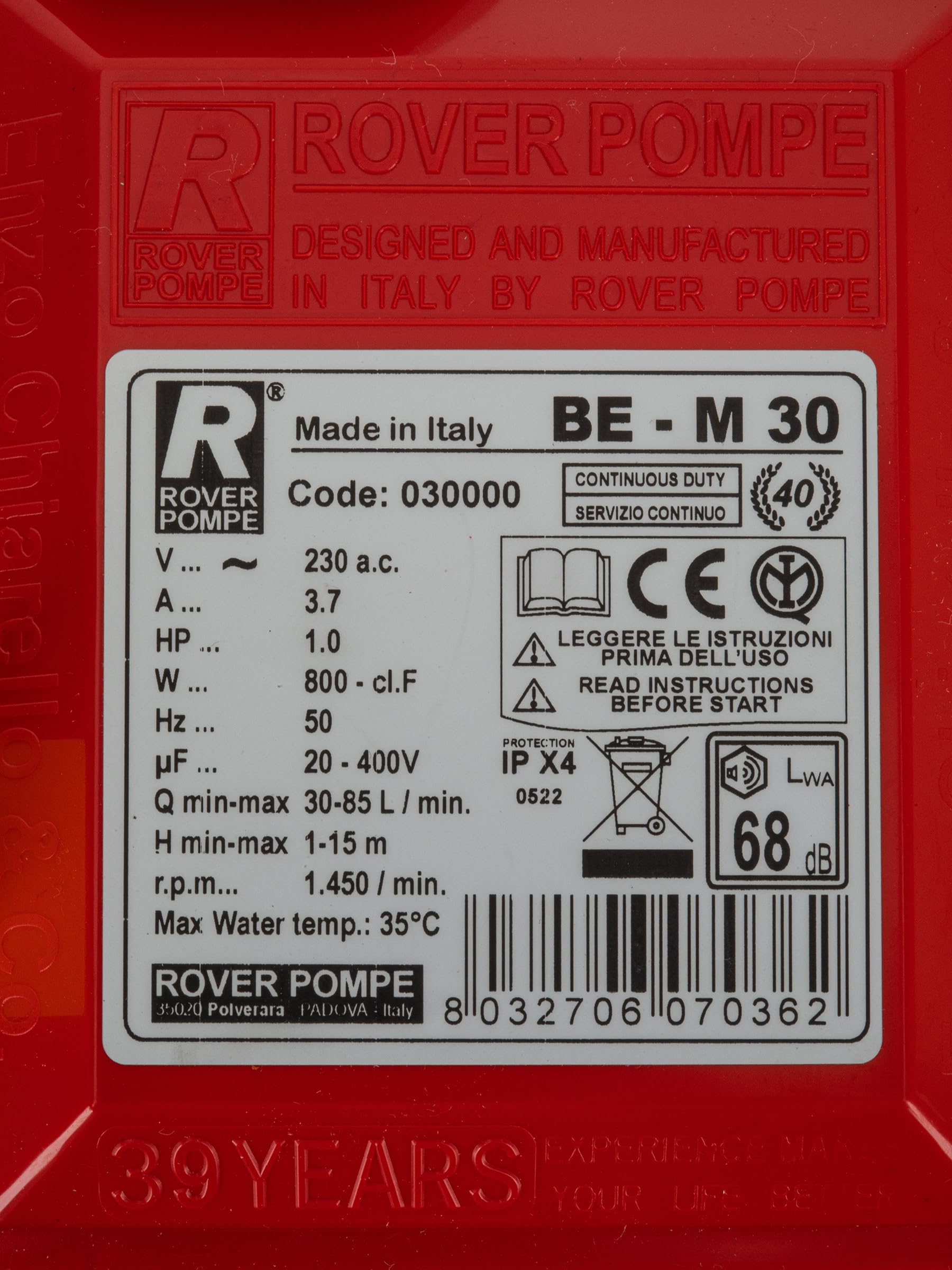 Rover Pompe BEM-30 - Bomba Bem-30-1500Rpm-Monofasica 1,0