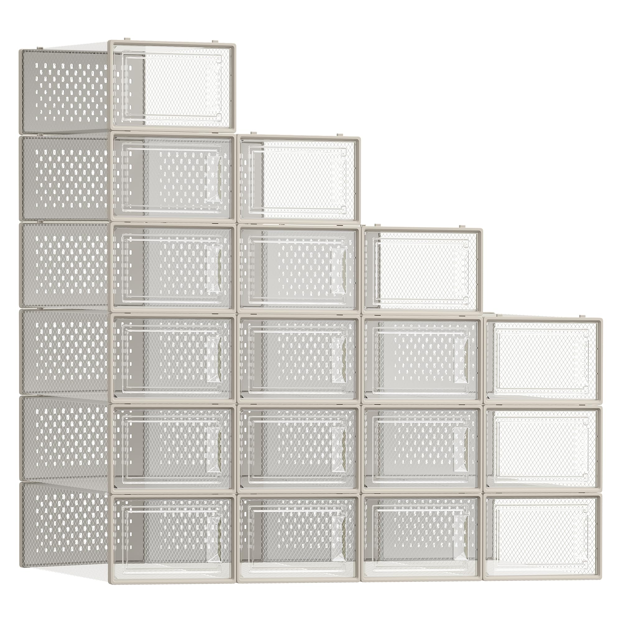 SONGMICS Schuhboxen, 18er Set, Schuh-Organizer, faltbar und stapelbar