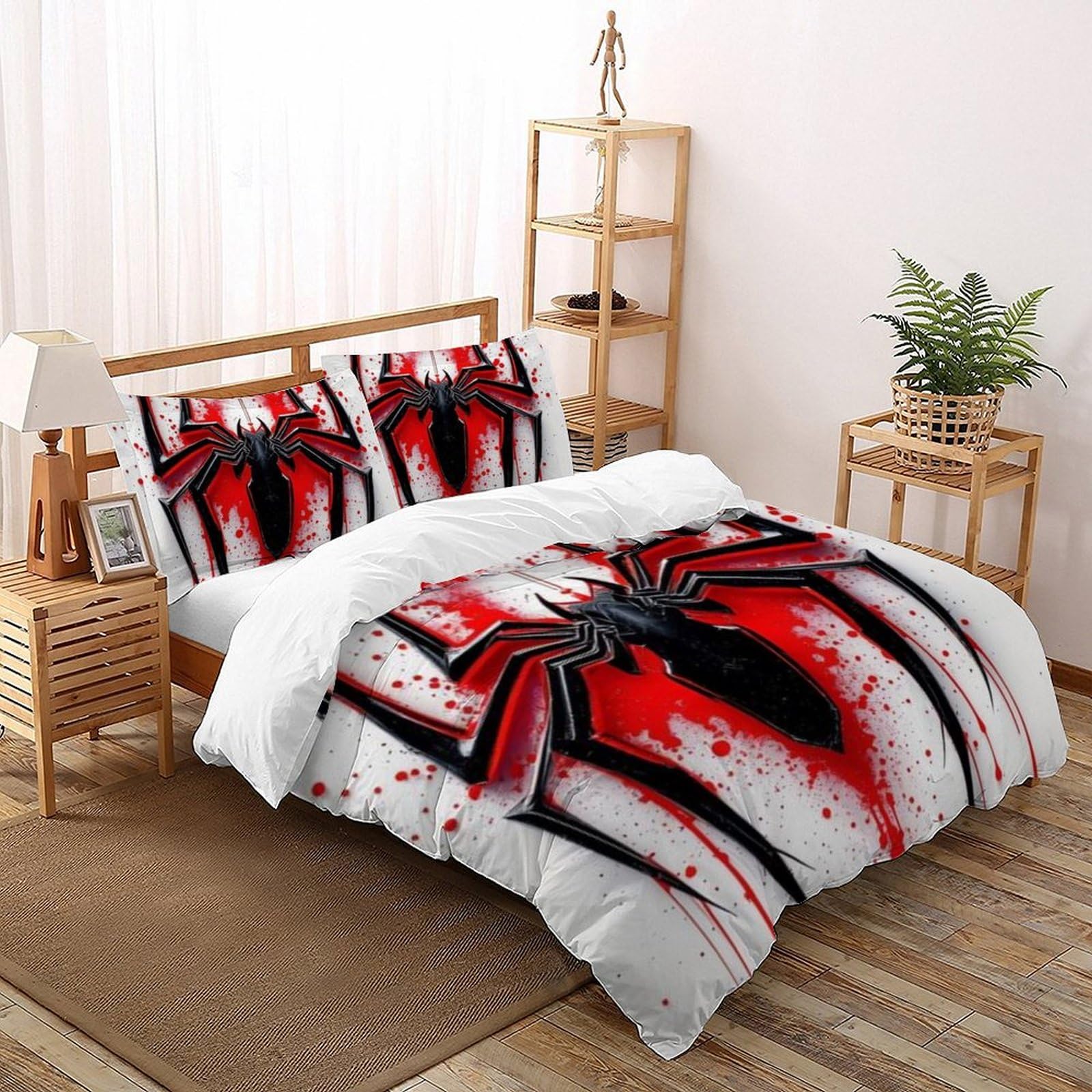 Housse de couette King araignée microfibre : literie sans repassage pour lit ado