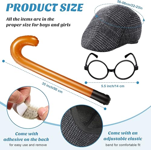 Miniatura 3 de Disfraz de anciano para el día de escuela, para niños, anciano, abuelo, para niños, bebé, 100 días de escuela