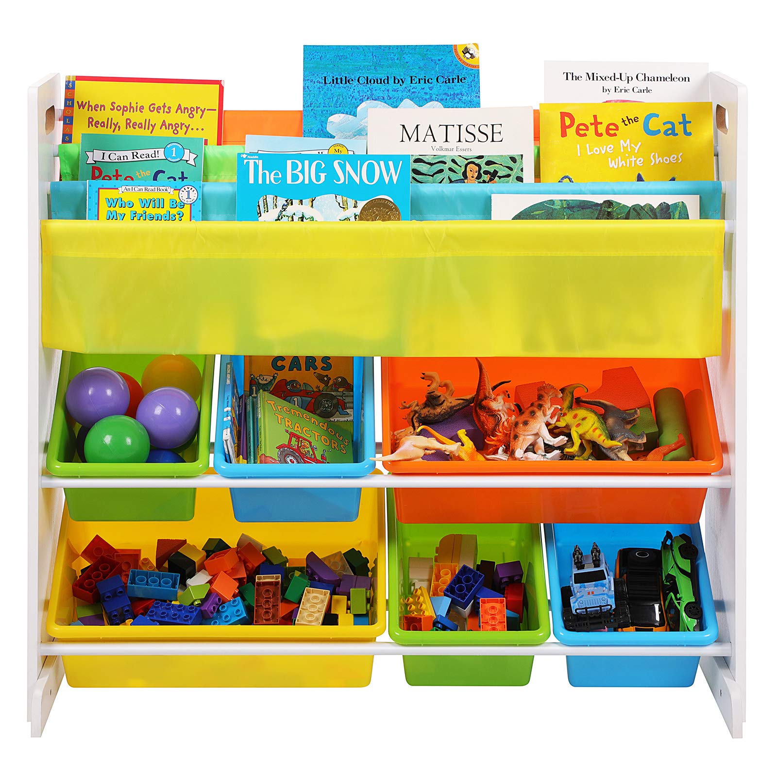 SONGMICS Wooden Book Storage Rack Toy Boxes and Storage Unit with Anti