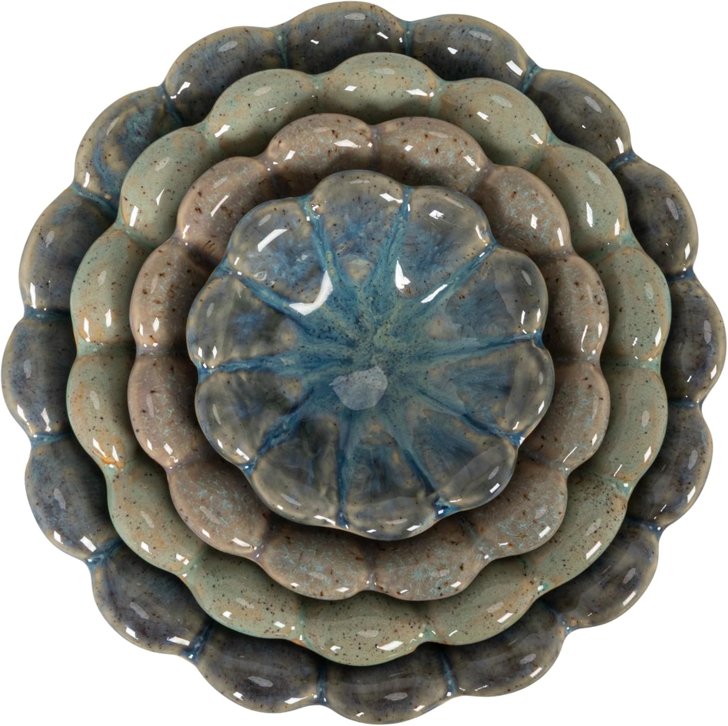 Creative Co-Op 4-Piece Stoneware Flower Shaped Bowl Set in Reactive Glaze, Multicolor