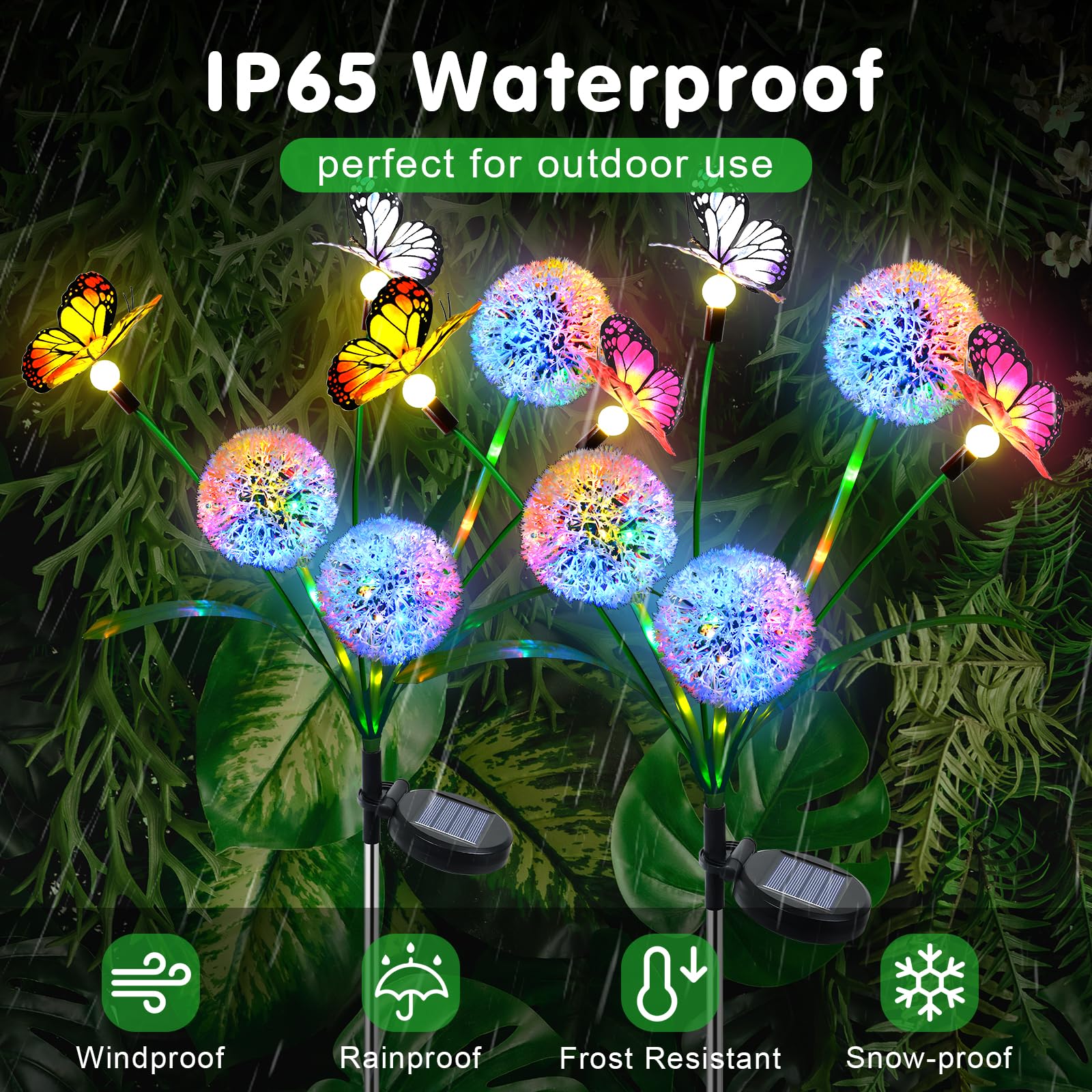 Qoosea 2 Pack Solar Lights Garden Ornaments, Dandelion with Butterfly LED Solar Lights Outdoor Decoration - Image 3