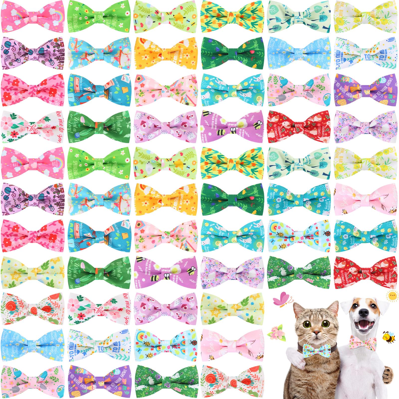 Sanwuta 60 Pcs Spring Dog Collar Bow Ties Bulk Dog Bowtie Seasonal pet Accessories Collar Charms Detachable Attachment
