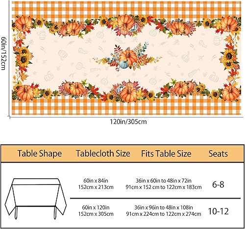 Miniatura 23 de Hexagram Mantel rectangular de otoño de 52 x 70 pulgadas, mantel de otoño a cuadros de calabaza para decoración del hogar, cocina, comedor