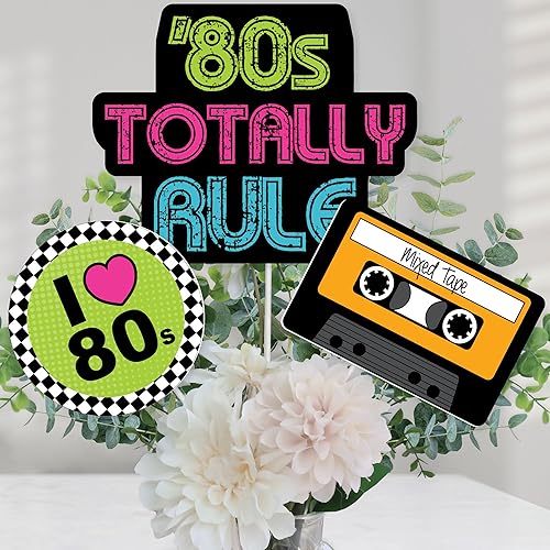 Big Dot of Happiness 80's Retro - Juego de 15 palos de centro de mesa para fiestas de los años 80