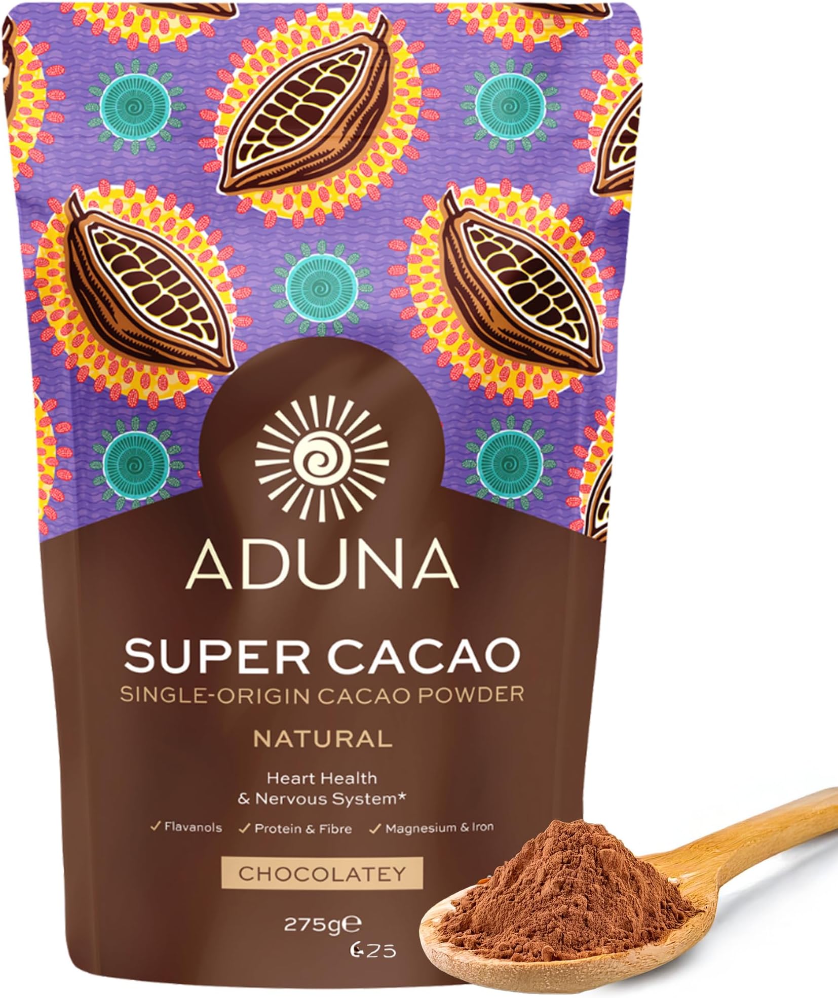 Aduna Super-Cacao Powder | 100% Natural Ghanaian Cacao for Heart Health & Energy Support | Natural Vegan Source of Magnesium, Flavanols & Iron | Superfood for Hot Chocolate, Smoothies, & Baking | 275g