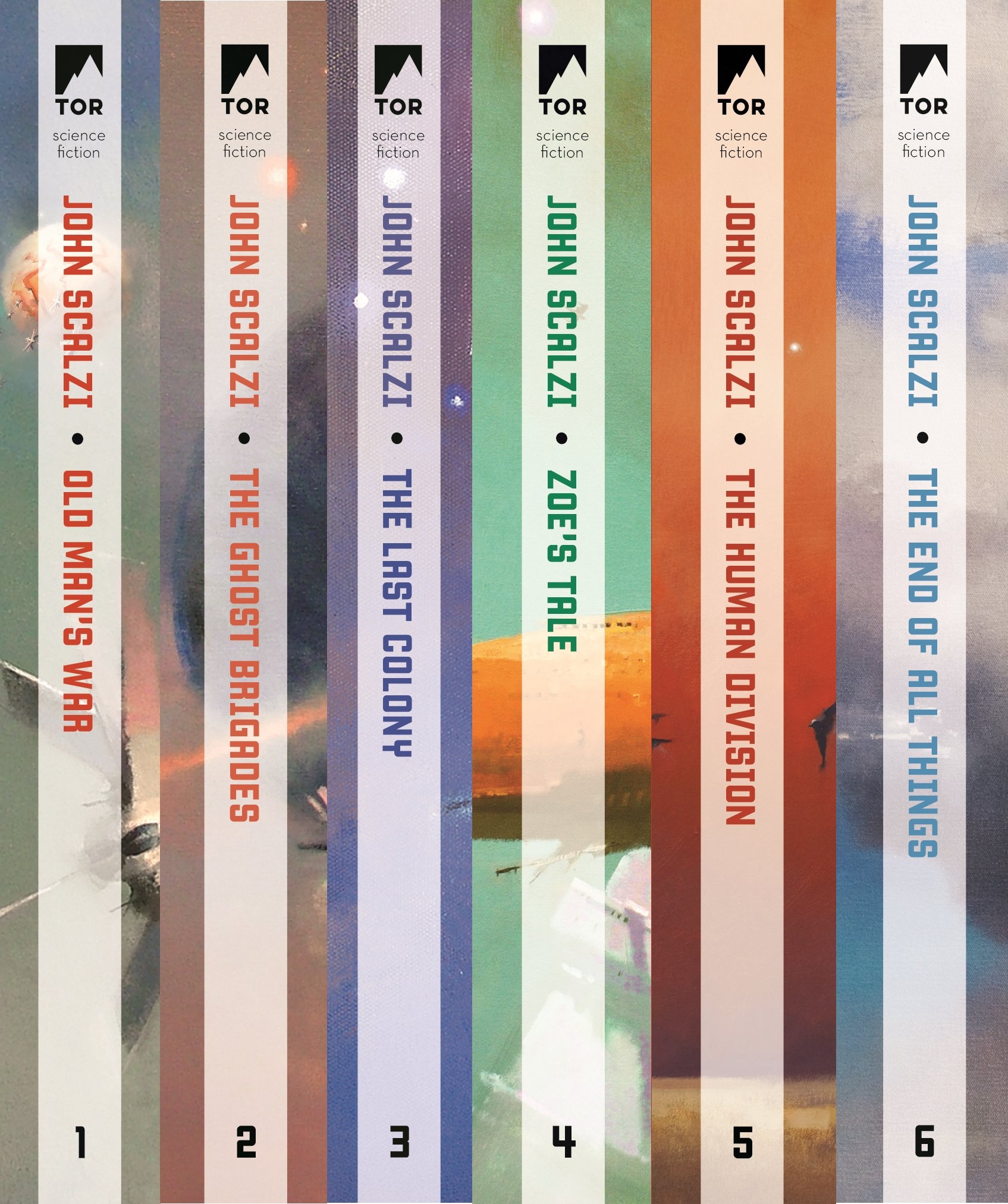Old Man's War Series: (Old Man's War, The Ghost Brigades, The Last Colony, Zoe's Tale, The Human Division, The End of All Things)