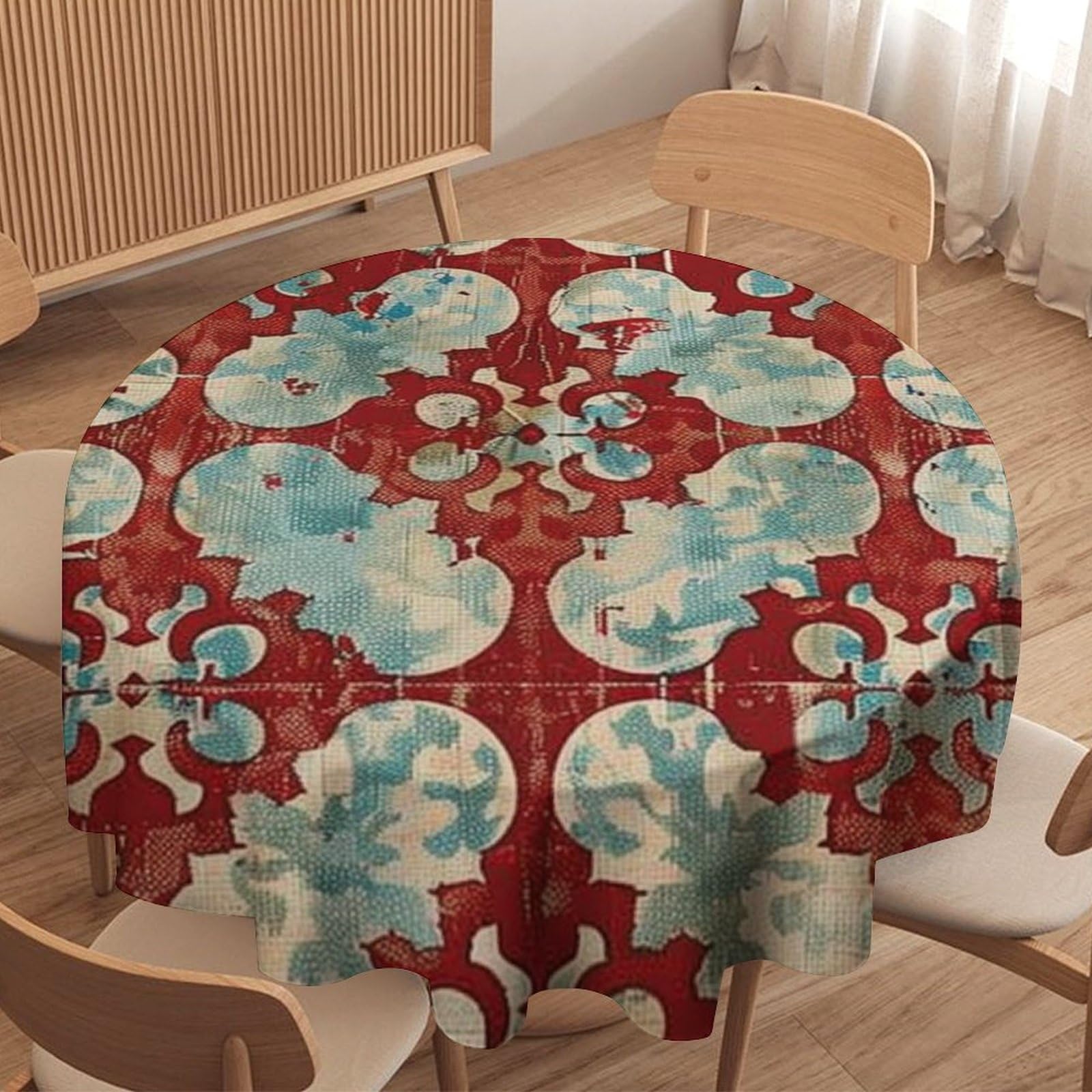 70x70in Table Covers Geometric Kilim Moroccan Ikat Tablecloth for Round Table Stain Resistant Table Cloths for Cafe Coffee Table Picnic Patio Indoor Outdoor Use