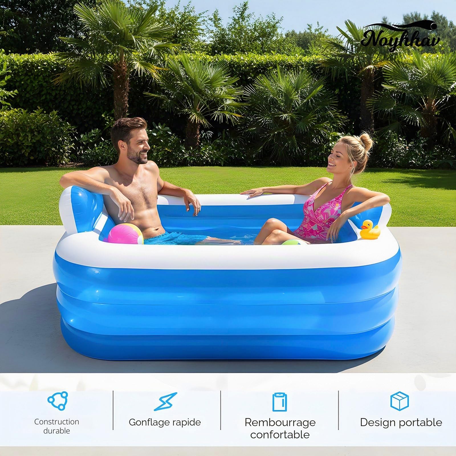 Baignoire Gonflable pour Adulte - Baignoir Pliable- Baignoire Autonome Portable - Intérieure et Extérieure - Facile à Gonfler avec Pompe à Air Électrique (Bleue, 160 * 55 * 110CM)