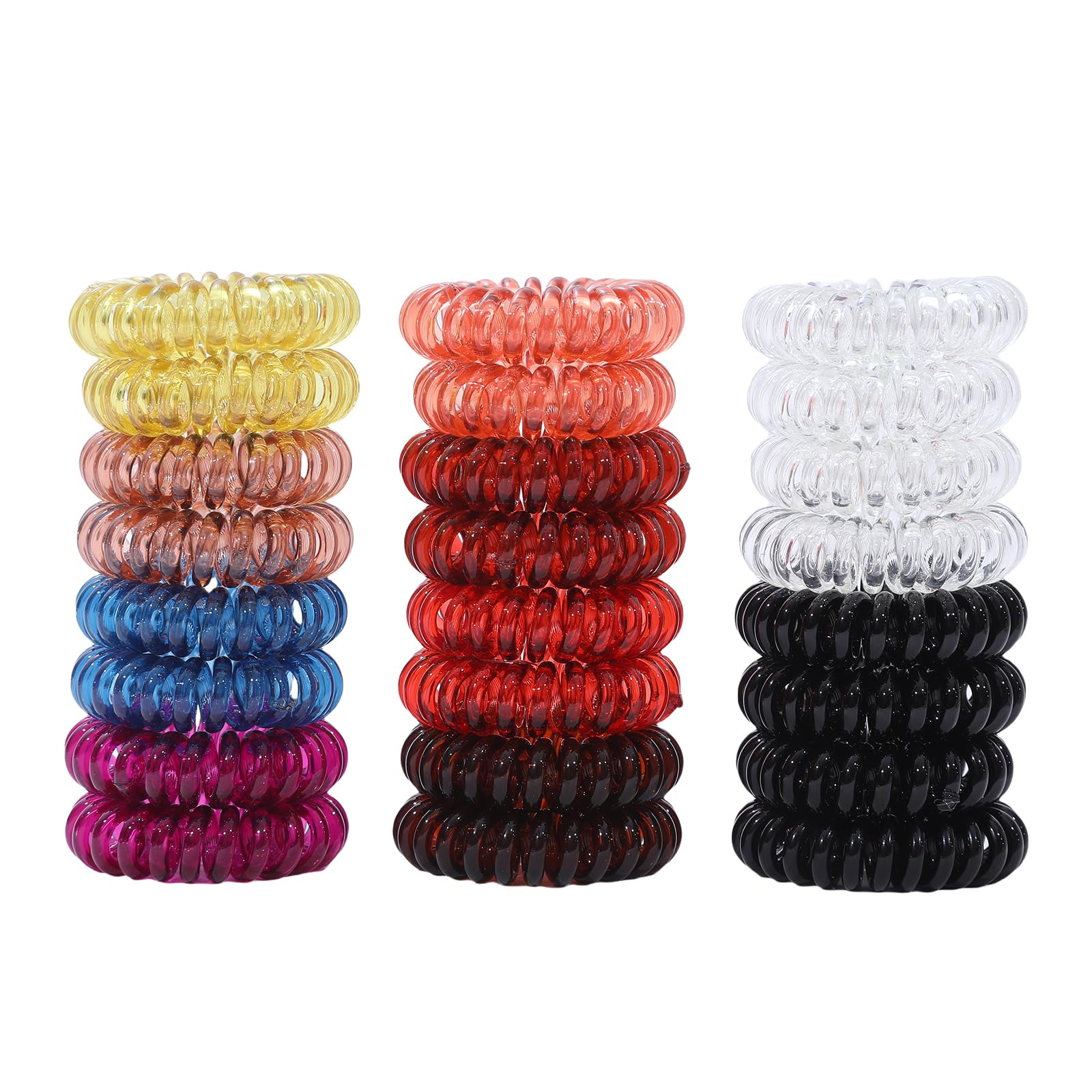 ETANEAR Spiral Hair Ties, 24-Pc No Crease Coil Hair Bands for Thick Hair, No Damage Phone Cord Hair Elastics Hair Scrunchies for Thin Hair,