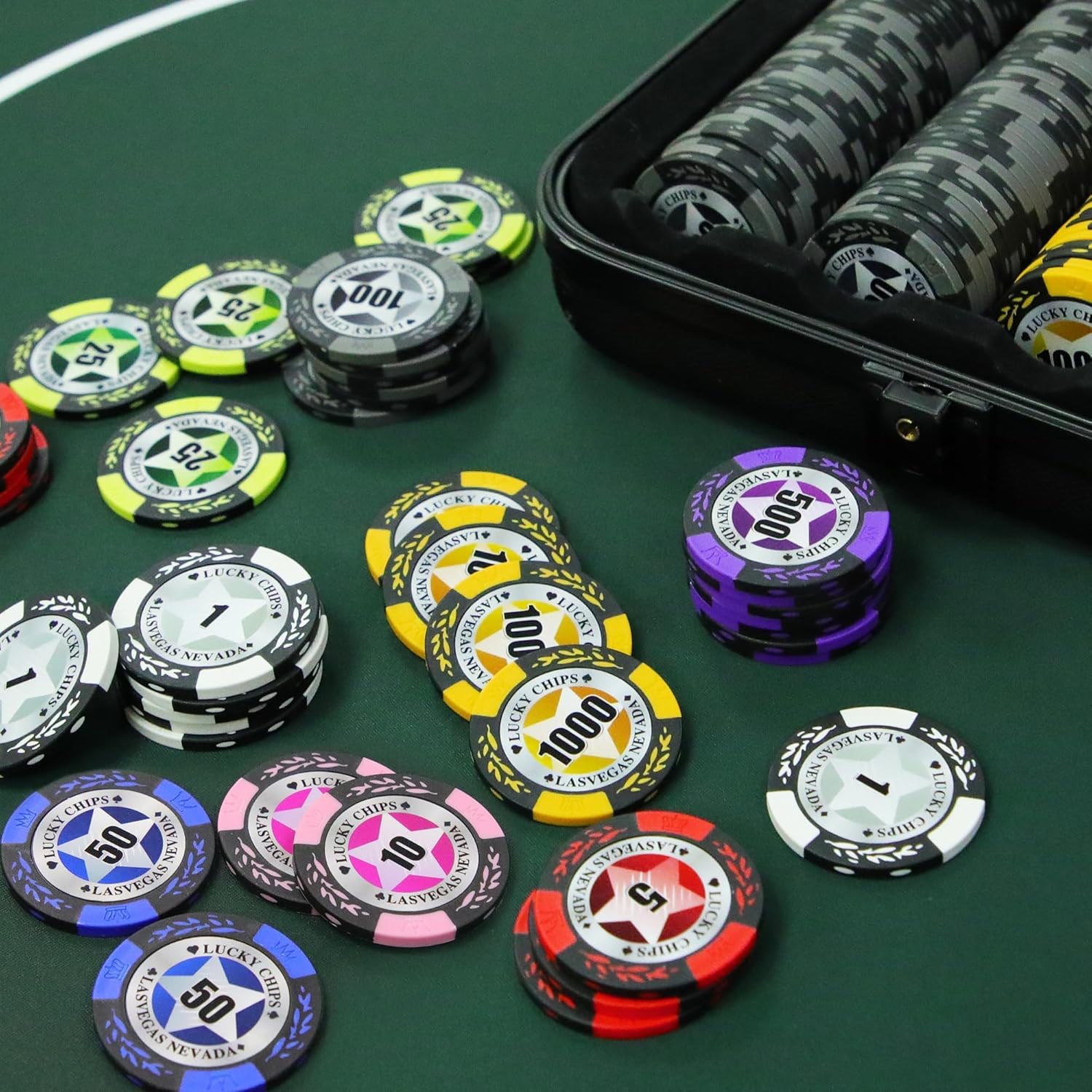 ORIENGEAR Poker Chips Professional, 50 Pcs 14 Gram Poker Chips Composite with Clear Denomination, Numbered Chips for Casino Card Game, Blackjack, Roulette Games, for Poker Lover, 8 Color