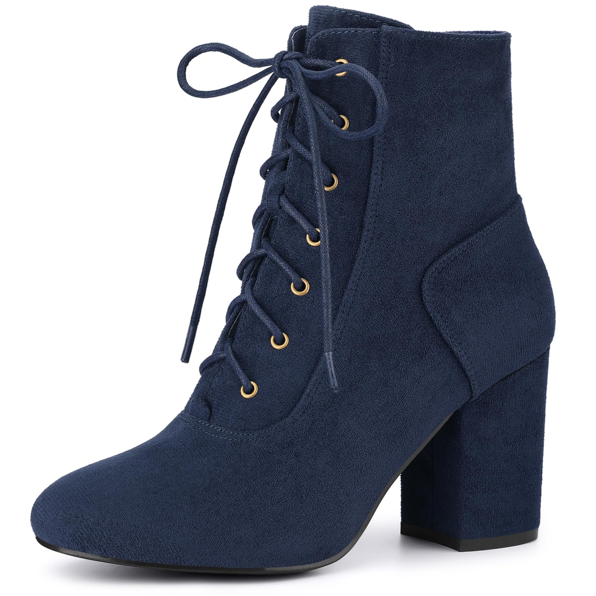 Allegra K Womens Lace Up Chunky Heel Ankle Booties