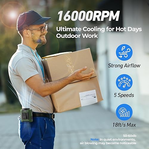 Miniatura 5 de AMACOOL Ventilador de cintura portátil con clip, tiempo máximo de trabajo de 40 horas, ventilador de camisa recargable de 10000 mAh con luz, 16000
