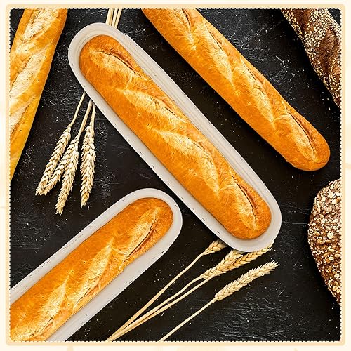 Miniatura 7 de Vesici Cesta de 15 pulgadas para baguette Banneton, paquete de 6 con forro de lino, cestas para hornear pan, cestas de ratán a prueba de masa para