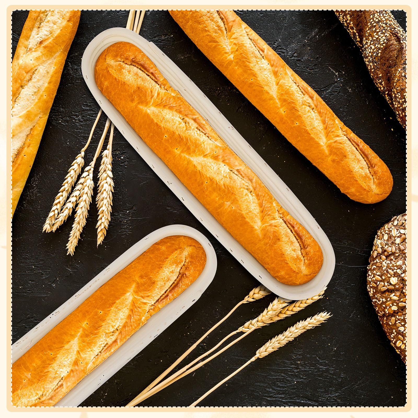 Vesici Baguette-Brot-Gärkörbe mit Stoffeinsatz, 38,1 cm lang, Baguette-Banneton-Backschalen, Rattan, Sauerteig-Gärkörbe für Zuhause, Sauerteig, Backzubehör, Backgeschenke, 6 Sets