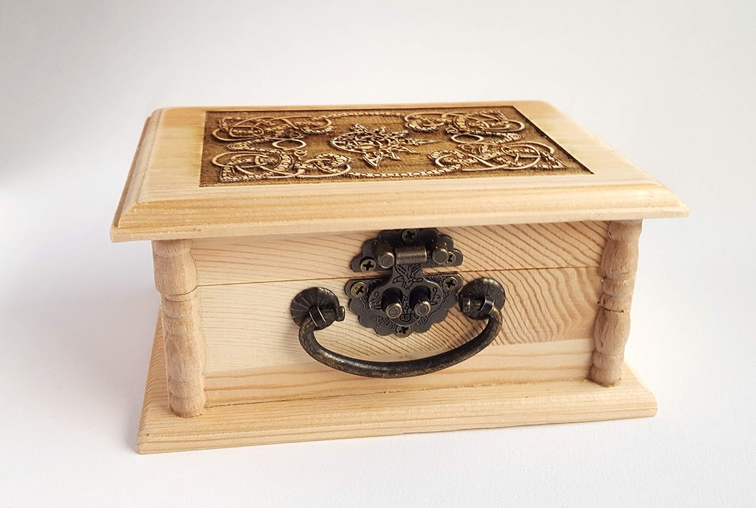 Sun and Moon Celtic Knot Wooden Keepsake Box - Free Personalized Engraving, Decorative Latch Box for Jewelry & Trinkets, Unique Custom Gift with Celtic Symbolism