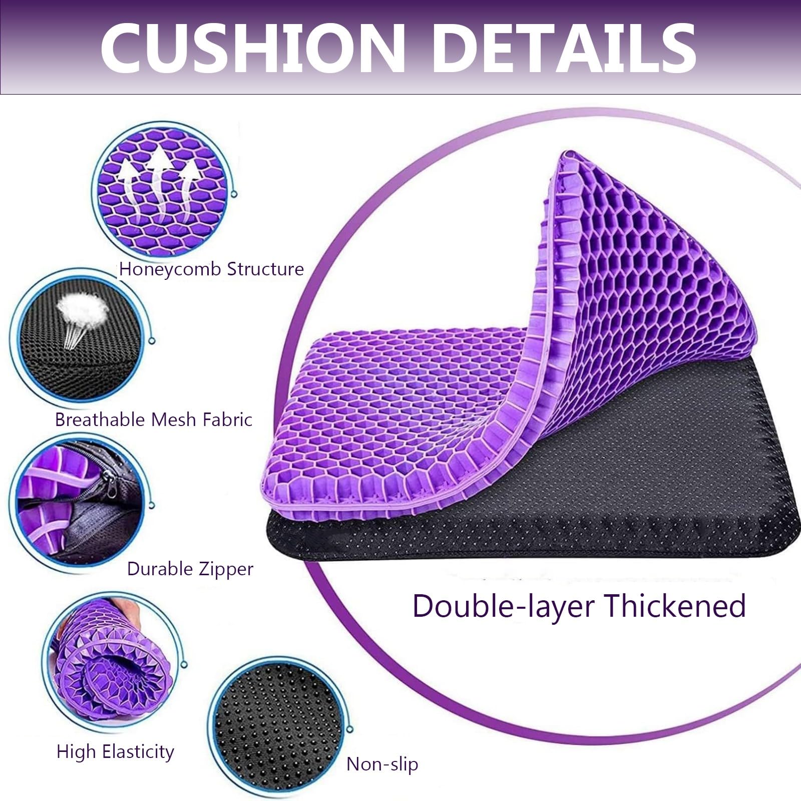 Générique Anti-Escarres Coussin De Gel, Respirant avec Housse AntidéRapant, Soulage La Pression OrthopéDique, Convient pour Voiture, Bureau, Maison Et Fauteuil Roulant(Purple,50x50x4.5cm)