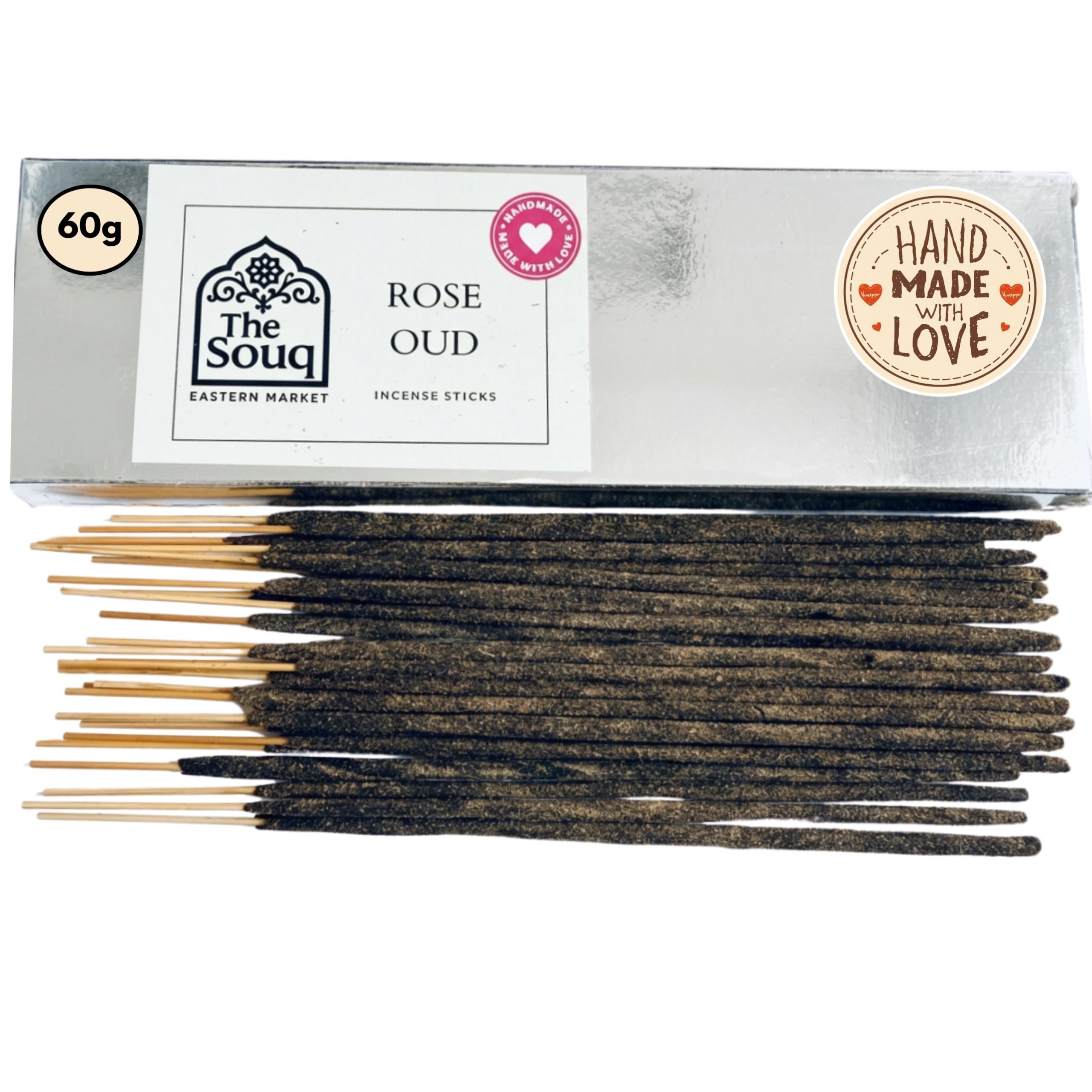 Rose Oud, 60g, Agarbatti Incense Sticks, Hand-Rolled Arabian Agarwood